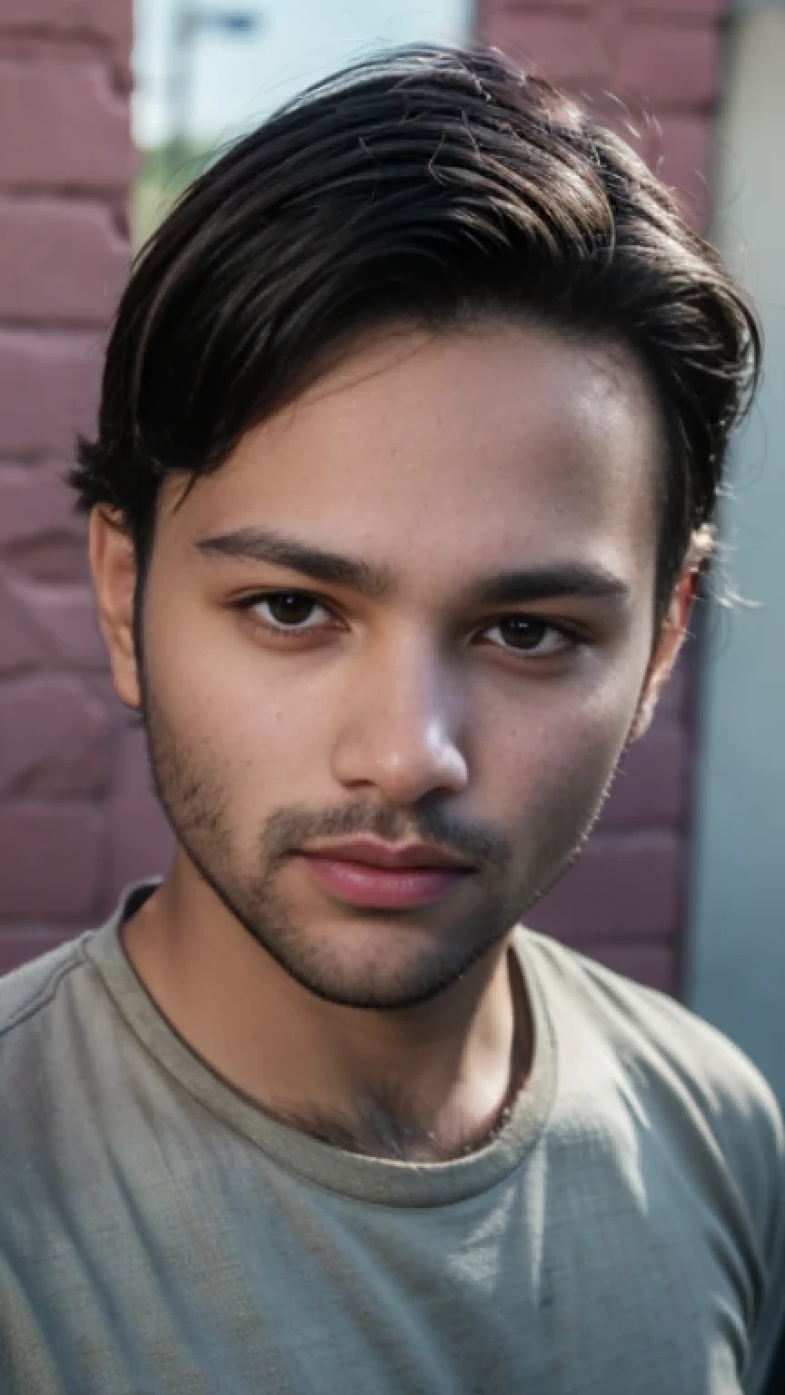 A beautiful young bearded man with highly detailed skin looking at the camera,8k,high res,ultra realistic, photorealism.((real life photo,realistic:1.9))