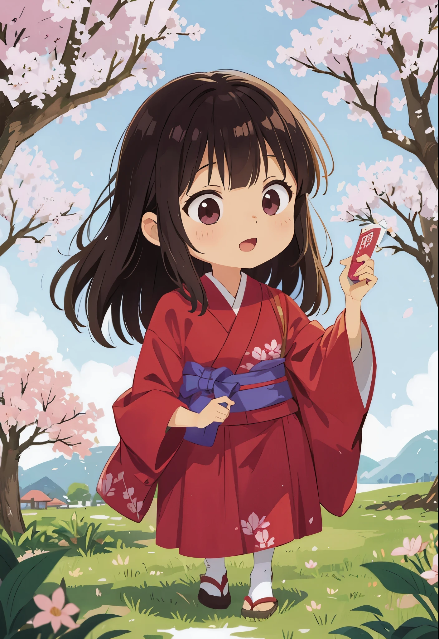 There is a person standing with a woman in the park, rendering, by Ayako Rokkaku, under the cherry tree, child, たち\Illustration by, mother, japanese manga style, Cartoon style illustration, Japanese anime style, by Naka Bokunen, 1024x1024, Full color illustration, inspired by Matsumura Goshun