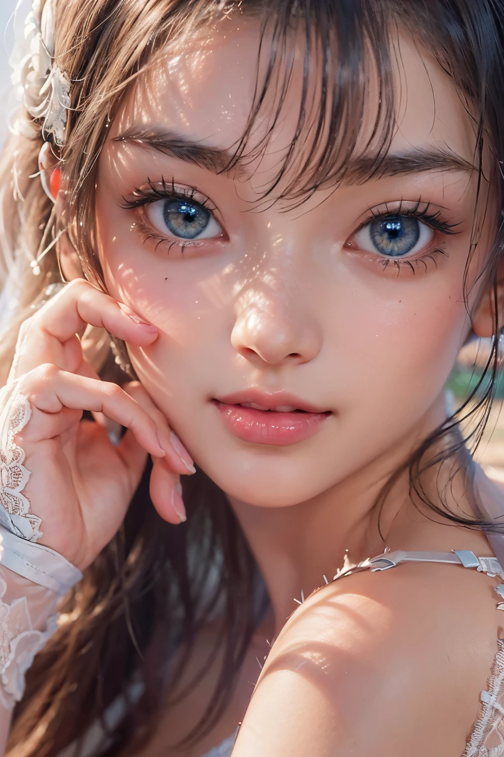 1woman, (Ultra realistic, high res), (highly detailed eyes, highly detailed hair, highly detailed face, highly detailed plump lips), (off shoulder with open breasts), breasts, upper body, caute smile, (best quality:1.4), Raw photo, (realistic, photo-realistic:1.37), professional photography, cinematic light, (fine face: 1.2),fashion model 20 years old, cute, [[[[pure eyes]]]], [[[[closeup]]]], [[[[chest]]]], [[[[neck]]]], [[[[shoulders]]]], perfect eyes, perfect iris, perfect lips, perfect teeth, perfect skin, soft front light, glow, HDR, (muted colors:1.2), Retrato da mulher、white skin、((cabelo Castanho ondas suaves)) Best Blanco Romantico、8k resolution、Frente Illuminada、アメリカの女の子のPortrait、solo、20-year-old、beautiful face、Upper body、medium side cut、beautiful black hair、beautiful little face woman, solo,　black theme,　look at the audience,one woman, It&#39;s real, Wolfsan-6500-V1.3, anime、animeスタイル、beautiful diamond eyes、20 year old american girl、braided hair、swimsuit、portrait beautiful detailed woman, very detailedな青い顔, Reality, beautiful narrow blue eyes, huge file size, Super detailed, High resolution, very detailed, highest quality, masterpiece, An illustration, very detailed, ticker, Unite, 8K painting wallpaper, fine, fine details, masterpiece, highest quality, Hvery detailed ticker uniform 8K wallpaper, face light movie lighting、cuteブラウス, dark background, oil, masterpiece, diffused soft film lighting, Portrait, highest quality (perfect face:1.4),stunning girl pictures,(8K and、photorealistic:1.25) 、(lip gloss、eyelashes、shiny face、shiny skin、highest quality、超High resolution、Depth of the bounds written、chromatic aberration、caustic road lighting、natural shading、sexy 1girl, Extremely cute, Amazing face and eyes, (Beautiful lovely smile), (extremely detailed beautiful face), bright and shiny lips, (cute bikini:1.3), (very elaborate lace bra:1.5), smooth skin, super beautiful, attractive, (Best Quality:1.4), (hyper quality), (Ultra-detailed), (hyper-realistic, Photorealsitic:1.37), Authentic skin texture, complex details, extremely detailed CG unified 8k wallpaper, RAW Photos, professional photograpy, Cinematic lighting, coast, sea, palm trees,masterpiece, best quality, high quality, High definition, High quality texture, High quality shadow, high detail, beautiful detailed, finely detailed, extremely detailed cg, detailed texture, a realistic representation of the face, realistic, colorful, delicate, Cinematic Light, sidelighting, Lens Flare, Ray tracing, sharp focus, (intrica, From Side, 
