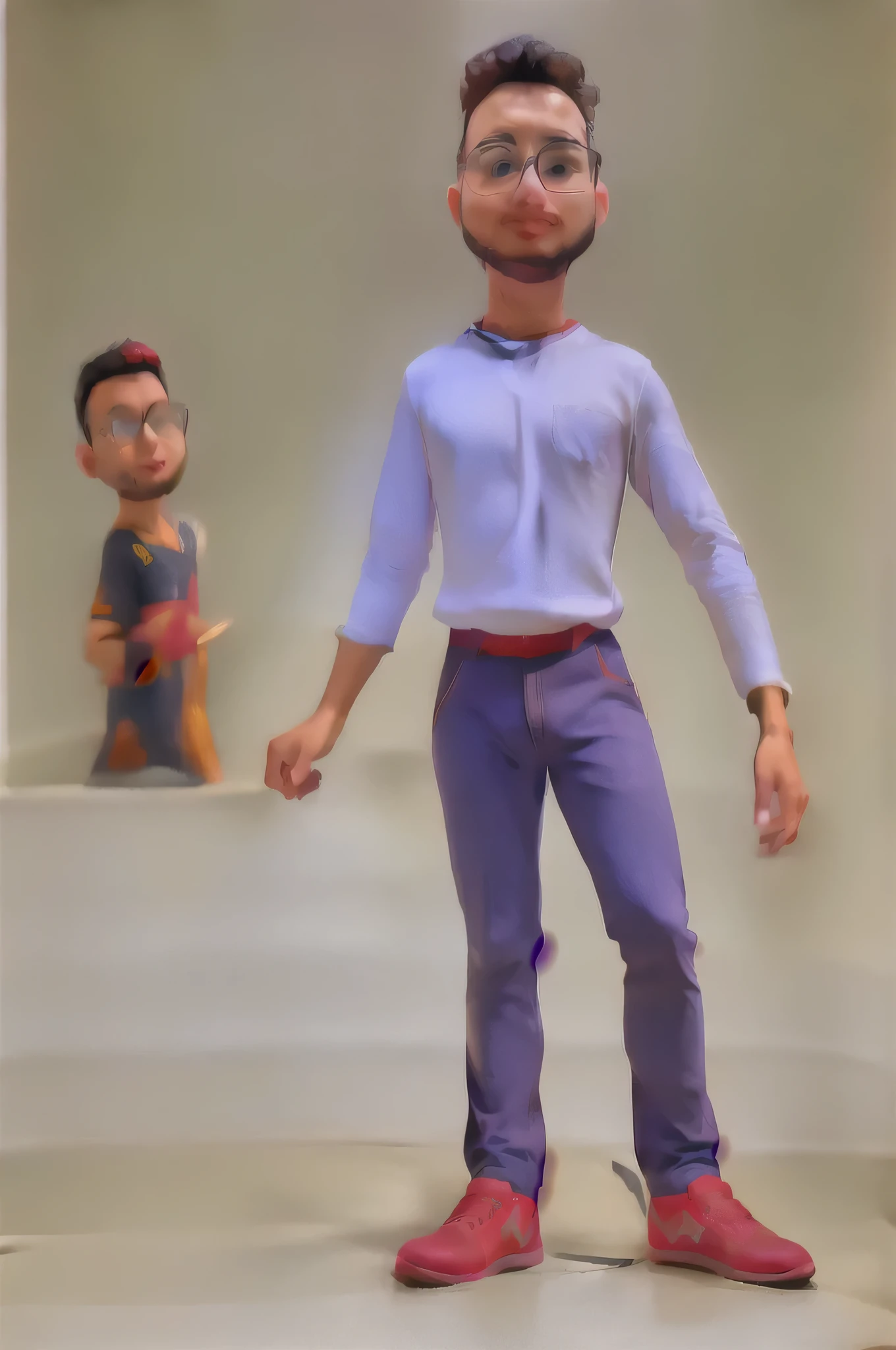 gelsona personagem da pixar, homem, alta muito qualidade, fundo muito bomito, corpo alto, com oculos, camisa preta, blue pants, fundo uma loja
