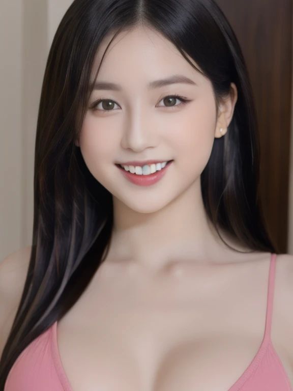 (realistic、masterpiece、Best Quality、8K、highres、high resolution:1.3)、1 girl、smile, Huge breasts、white bikini、pale white skin、looking at viewers、super fine face and eyes、long hair、indoor、 upper body、