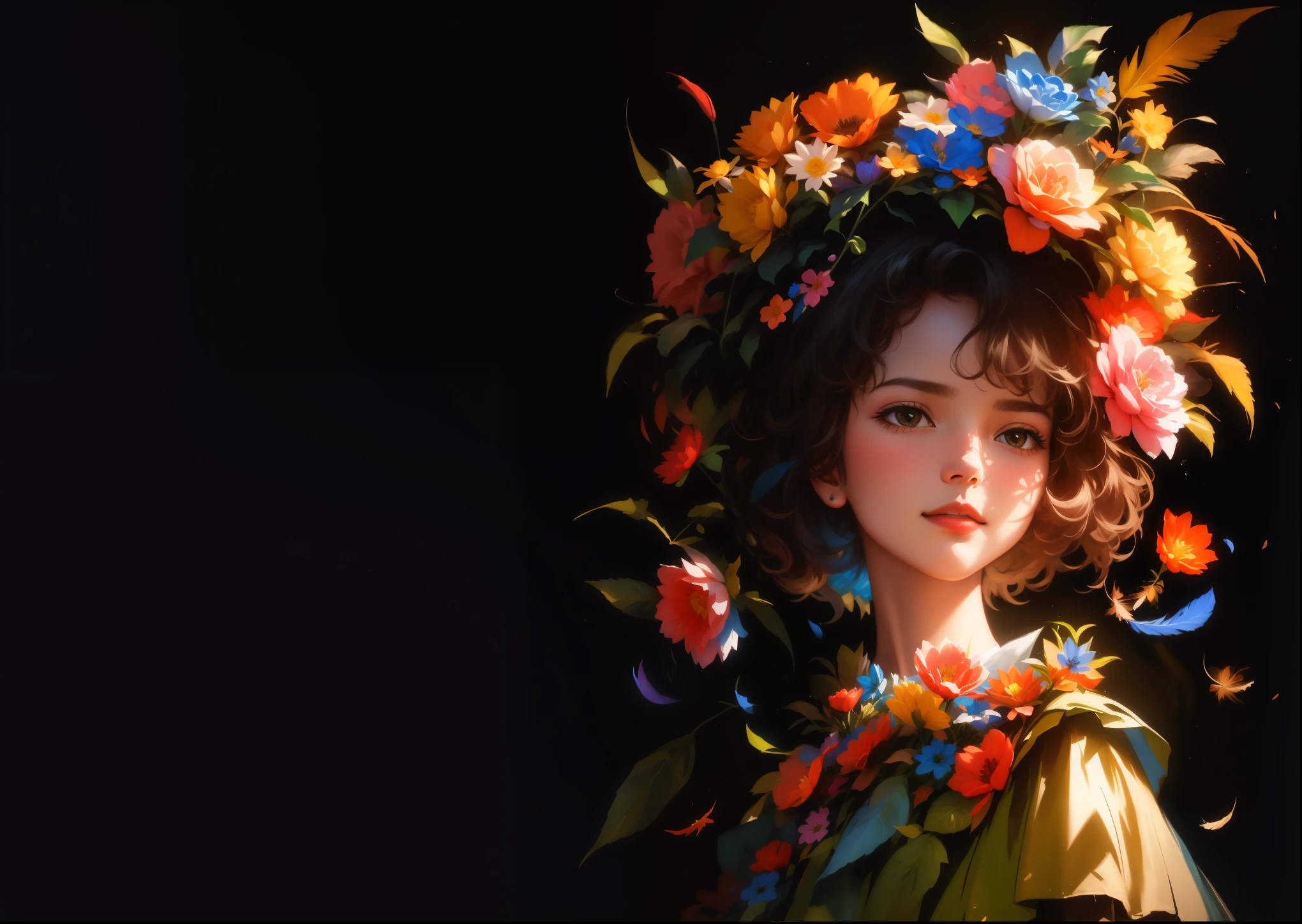 black background, flowers