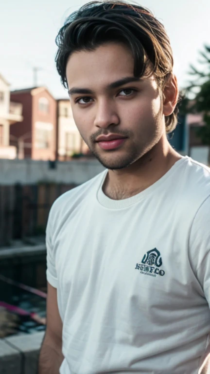 A beautiful young bearded man with highly detailed skin looking at the camera,8k,high res, soft light,no contrast,ultra realistic, photorealism.((real life photo,realistic:1.9, short beard:1))