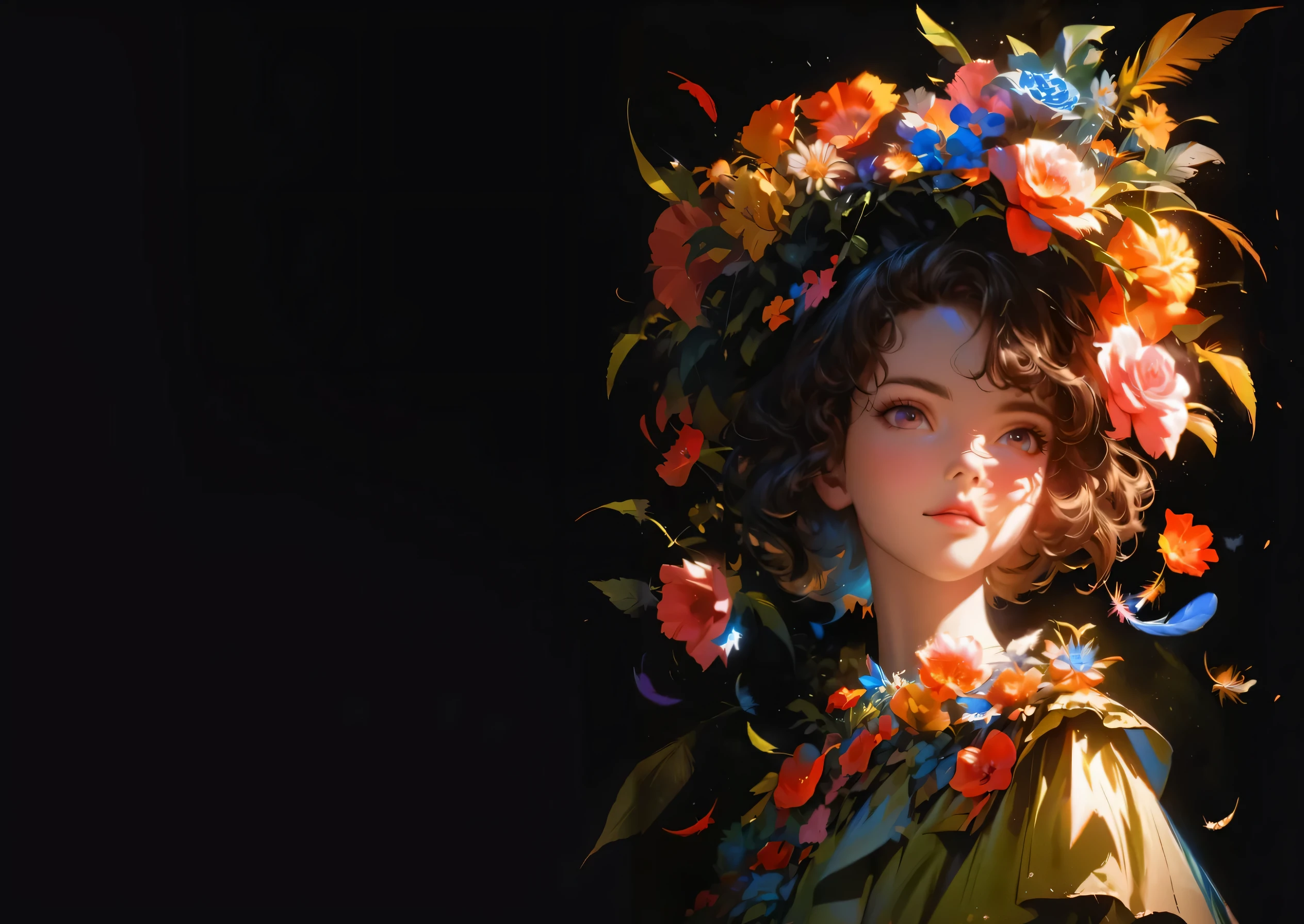 black background, flowers
