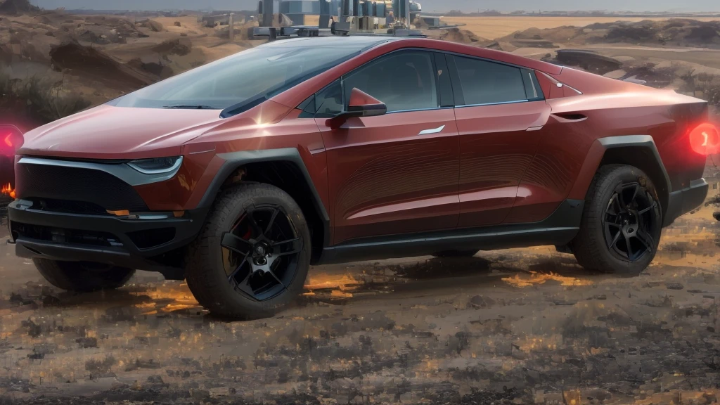 a closeup of a black car parked in a parking lot, Tesla Cyber Truck PATRULLA POLICIAL, Cyber Truck, Tesla dune buggy, car Tesla 3, police patrol Tesla, ., sci-fi car, New vehicle, Tesla, por Josh Bayer, A super muscle Tesla Cybertruck with tires on fire, sci-fi style headlights lit in the foreground, In the background there is a science fiction city with science fiction buildings illuminated by neon lights INFO
