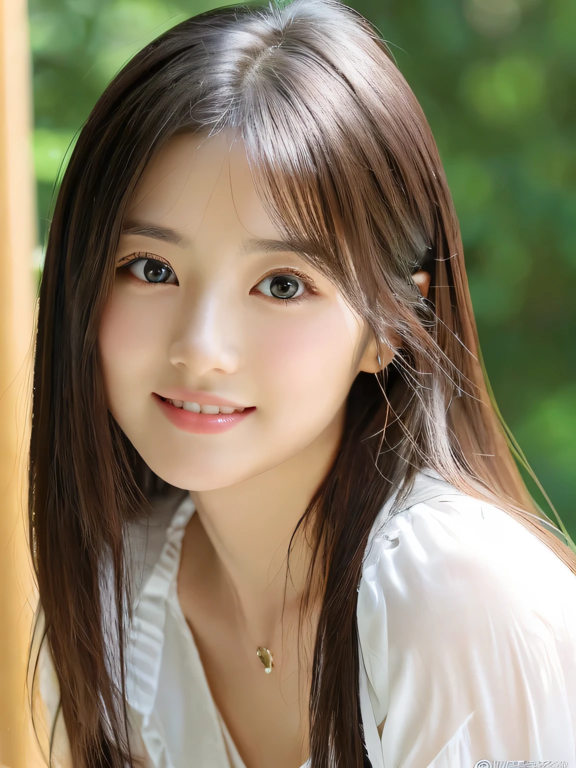 (((32k,high details,high detail、masterpiece,attention to detail,alone))),Raw photo & realistic atmosphere,beautiful dark blue eyes,detailed mouth,glossy lips,thin eyebrows,fine eyes、Soft white skin that shines in every detail、her deep black eyes are so beautiful,lip details、very beautiful face,very well-shaped face、lifelike face,shining beautiful lips,beautiful eyebrows,infinite reality, Realistic young gravure idol,she'she'she'she'she'she's a very cute woman , young gravure idol, young gravure idol, Very beautiful and cute 22 years old beautiful girl,incredibly beautiful and classy,22 years old beautiful girl,natural soft light,(shiny hair,,Beautiful and kind eyes:1.5),gentle smile,well-shaped chest,medium long hair,tie hair,beautiful posture,no makeup,think ahead,