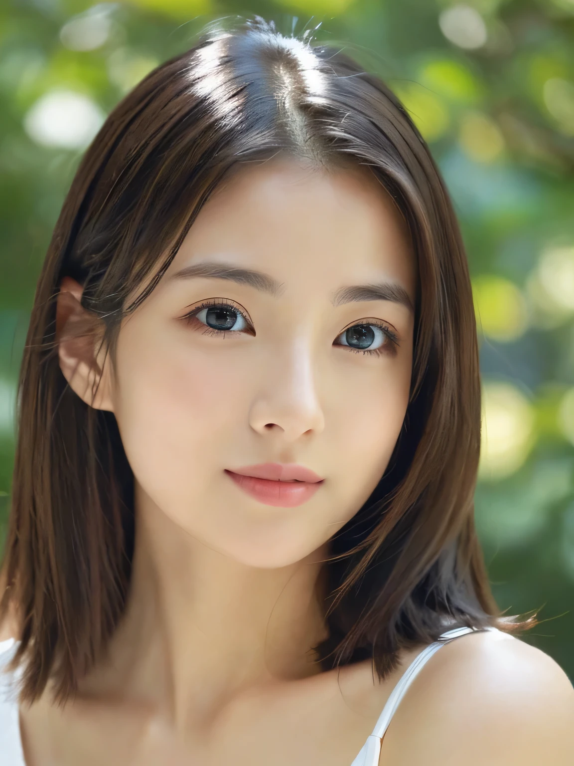 (((32k,high details,high detail、masterpiece,attention to detail,alone))),Raw photo & realistic atmosphere,beautiful dark blue eyes,detailed mouth,glossy lips,thin eyebrows,fine eyes、Soft white skin that shines in every detail、her deep black eyes are so beautiful,lip details、very beautiful face,very well-shaped face、lifelike face,shining beautiful lips,beautiful eyebrows,infinite reality, Realistic young gravure idol,she'she'she'she'she'she's a very cute woman , young gravure idol, young gravure idol, Very beautiful and cute 22 years old beautiful girl,incredibly beautiful and classy,22 years old beautiful girl,natural soft light,(shiny hair,,Beautiful and kind eyes:1.5),gentle smile,well-shaped chest,medium long hair,tie hair,beautiful posture,no makeup,think ahead,