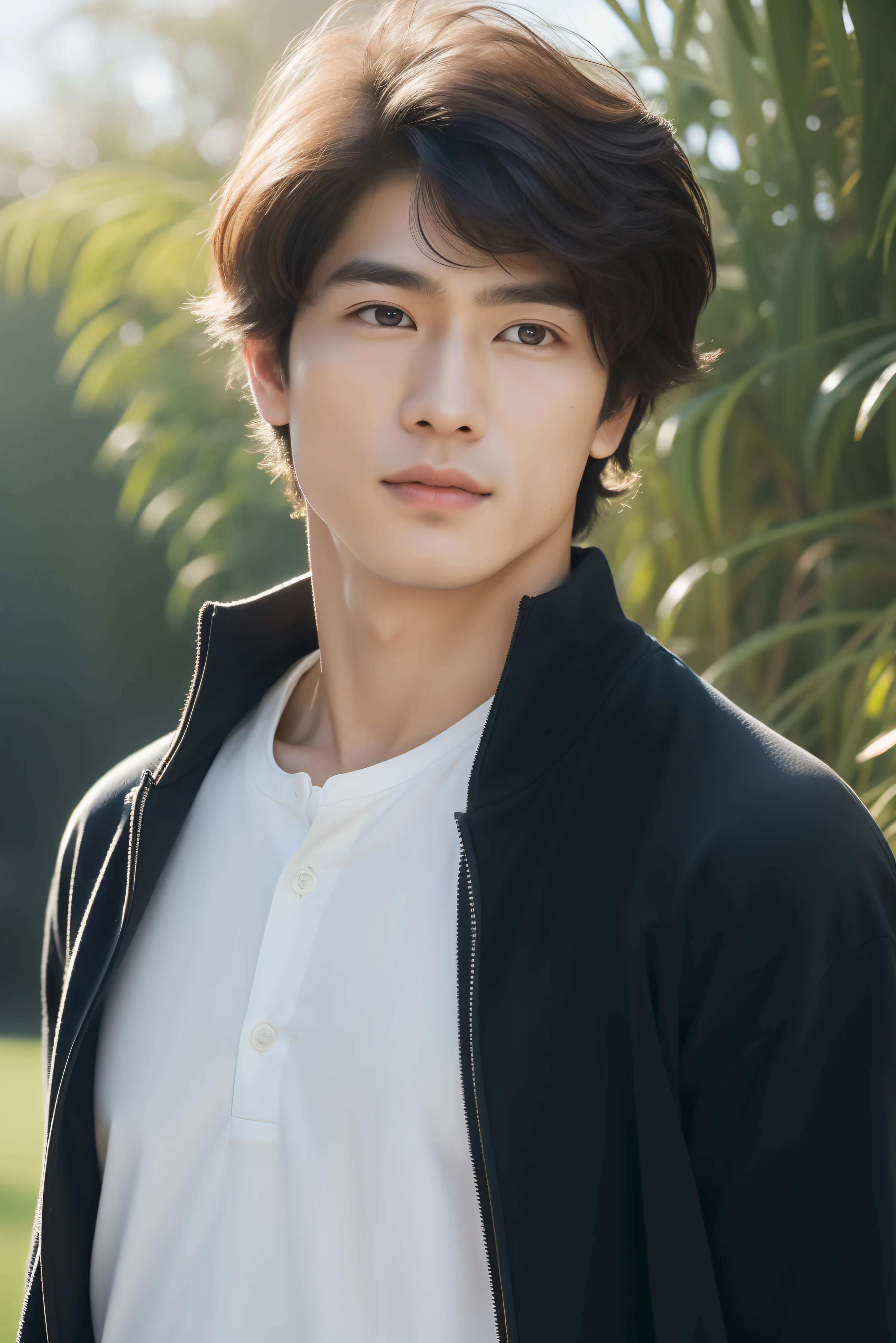 top-quality, masterpiece, 超A high resolution, (realisitic: 1.4), Original photo, wall-paper, Head Photo, The skin, simple background, Black eyes, detaileds, selfy, 1 boys, 18 years old, a handsome, breezing, rays of sunshine, Duan、a room、Amazing handsome man、Cute、Center Part、perm、Johnny's、A face like Ryo Yoshizawa、Refreshing、not too thick eyebrows、orthodox christianity、Cold Face、musculature
