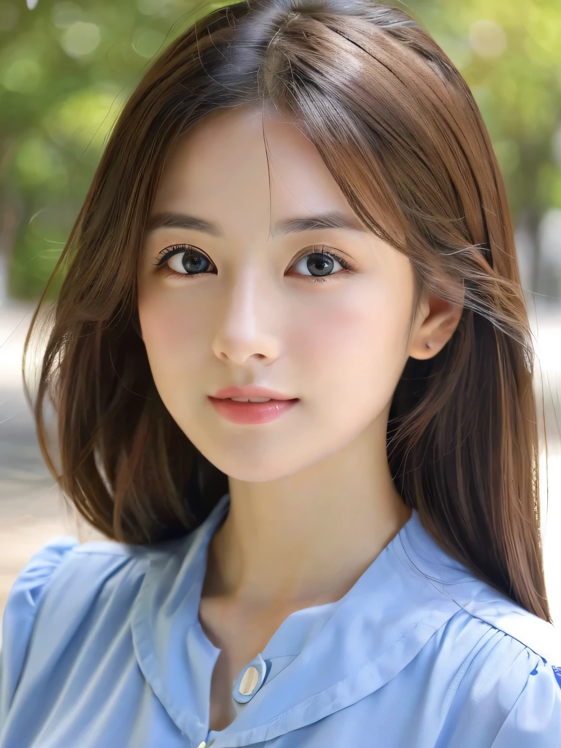 (((32ｋ,high details,high detail、masterpiece,attention to detail,alone))),Raw photo & realistic atmosphere,beautiful dark blue eyes,detailed mouth,glossy lips,thin eyebrows,fine eyes、Soft white skin that shines in every detail、her deep black eyes are so beautiful,lip details、very beautiful face,very well-shaped face、lifelike face,shining beautiful lips,beautiful eyebrows,infinite reality, Realistic young gravure idol,she&#39;she&#39;she&#39;she&#39;she&#39;she&#39;s a very cute woman , young gravure idol, young gravure idol, Very beautiful and cute 22 years old beautiful girl,incredibly beautiful and classy，22 years old beautiful girl,natural soft light,（shiny hair,,Beautiful and kind eyes：1.5）,gentle smile,well-shaped chest,medium long hair,tie hair,beautiful posture,no makeup,think ahead,A little camera gaze

