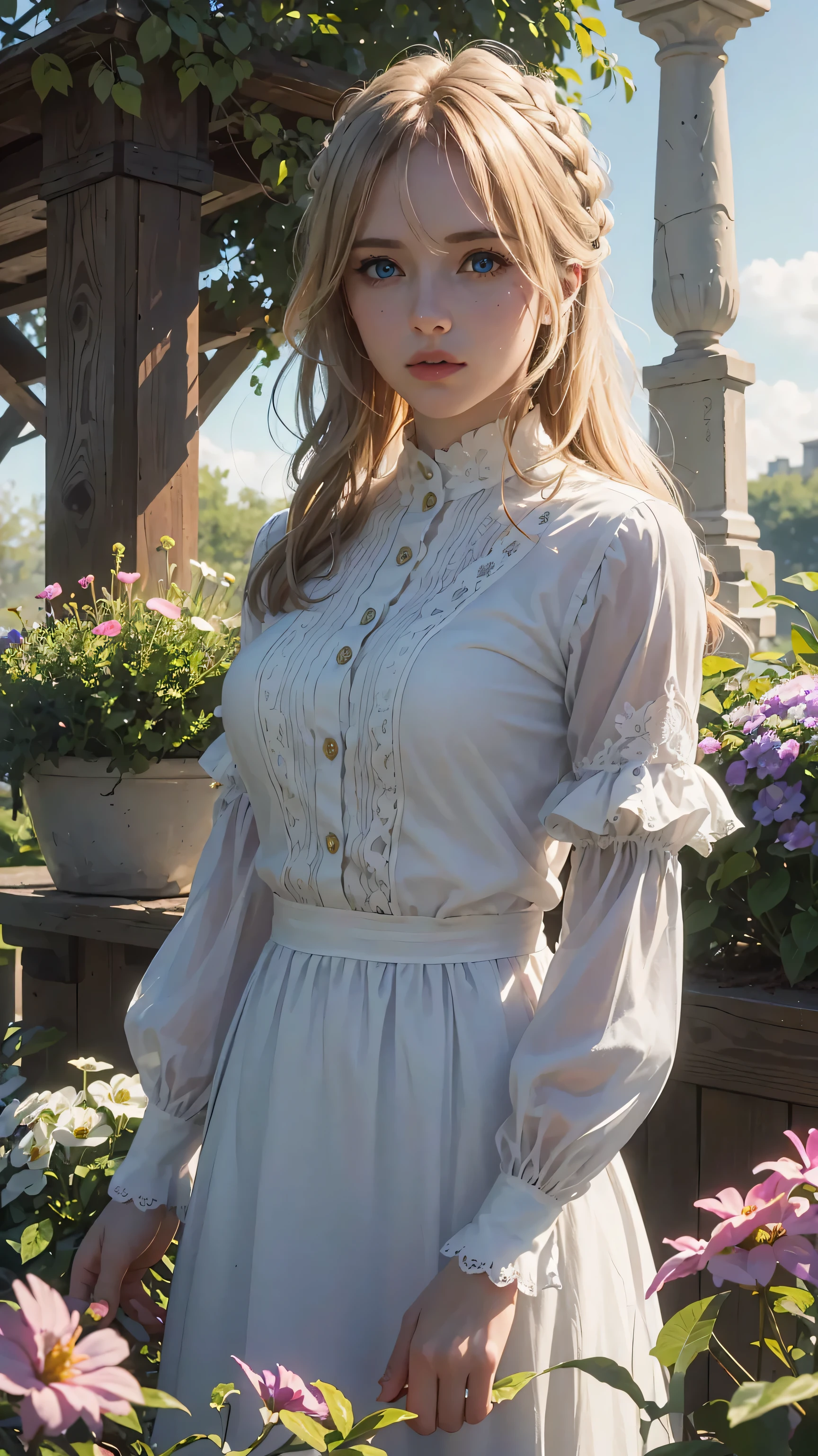 The tooltip for a given topic is as follows: "Girl with a European face, Aryan face, Violet, 1girll, Solo, view the viewer, Blue eyes, Blonde hair, (Best Quality, 4k, 8K, hight resolution, Masterpiece:1.2) Ultra-detailed features, including realistic, Photorealistic eyes and face. The image shows a medium (Insert Material) that resembles an illustration, oil painting, or 3D rendering. Girl in garden with bright flowers and sharp focus, soft studio lighting. The overall atmosphere is calm and serene, with a touch of unearthly beauty. The color scheme is dominated by shades of black, Creating a dreamy and surreal aesthetic."