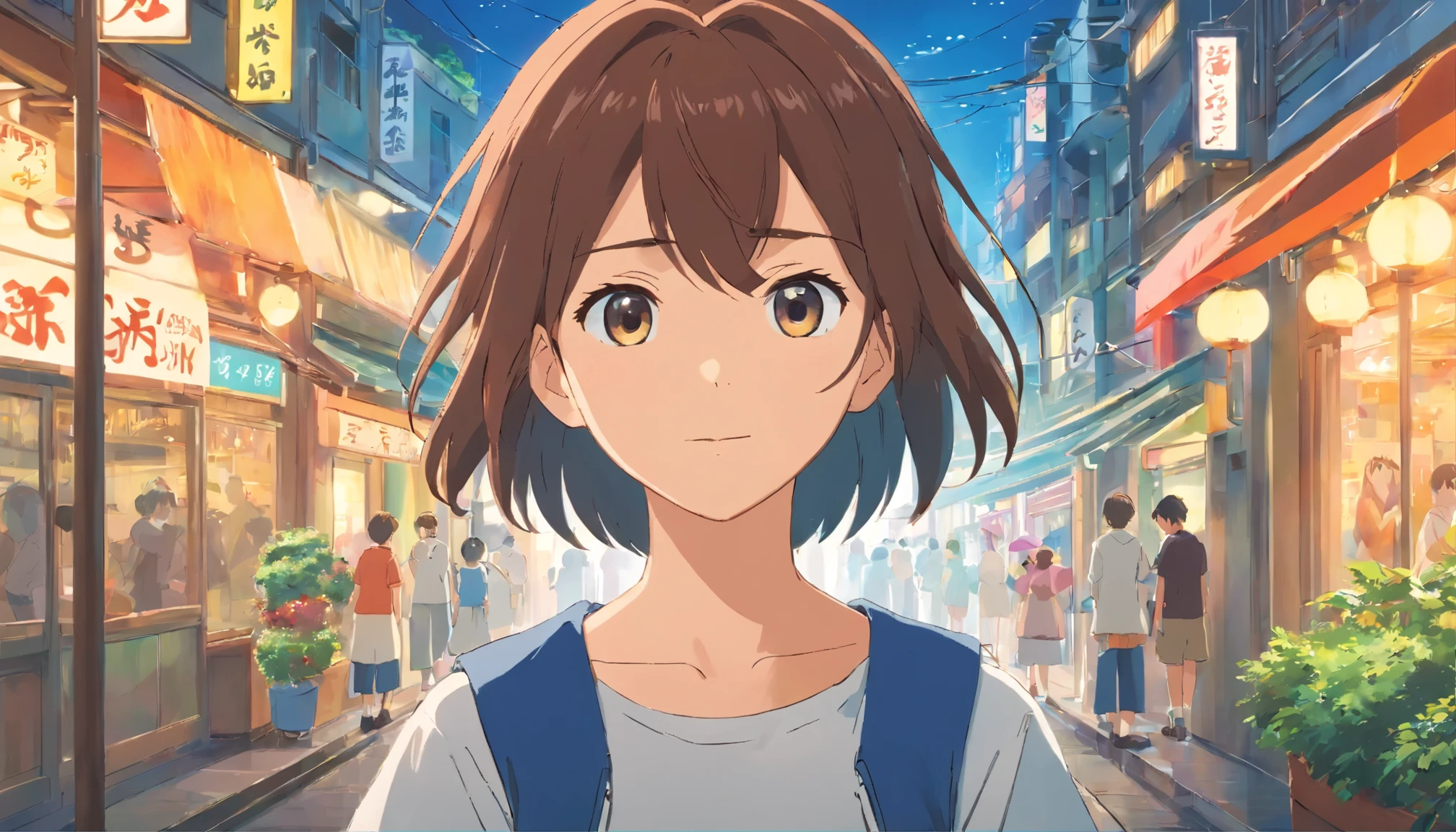 makoto shinkai,Makoto Shinkai's style,age girl,Japanese,from the front,Overall image