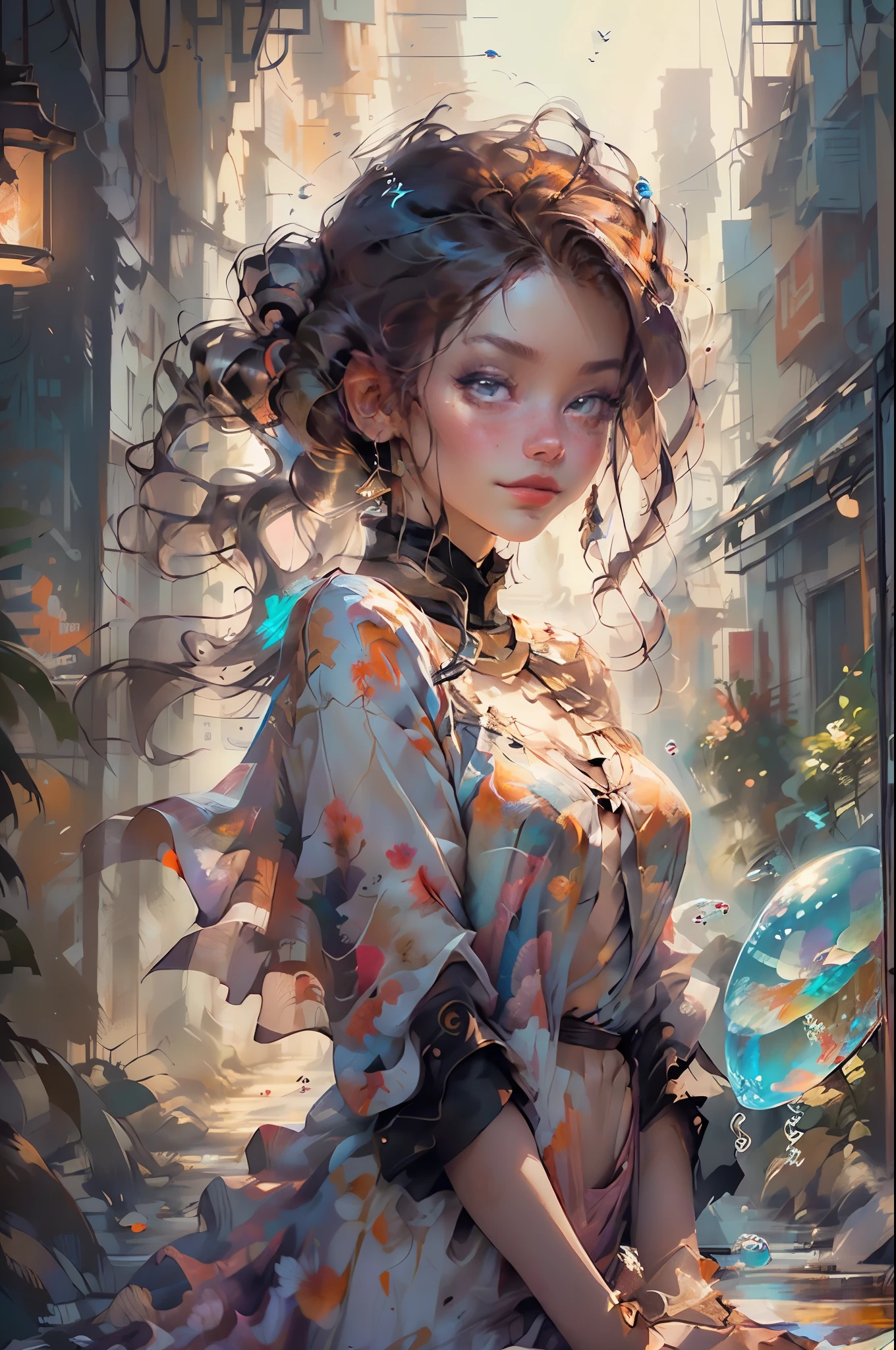 (foto de perfil recortada), ((1 beautiful young woman inside a soap bubble: 1.5)), sentado en una almohada rosa, ((flying through a beautiful and magical fairy tale city: 1.4)), (Hiper detallado : 1.3), ((ropa vestido delicado con adornos florales: 1.4)), ((atardecer background below a beautiful fairy tale landscape: 1.3)), ((Escena imaginativa)), ((Rostros y cuerpos perfectos, meticulosamente detallado: 1.3)), ((tiro lejano: 1.4)),((Mejor calidad)), ((obra maestra)), 3d, (((atardecer:1.2))), (Fotorrealista:1.4), ((frontal camera)), (sonriendo felizmente, with hands resting inside the soap bubble, sorprendido por la hermosa ciudad de las hadas:1.4), ((film lighting: 1.2)), 32k.