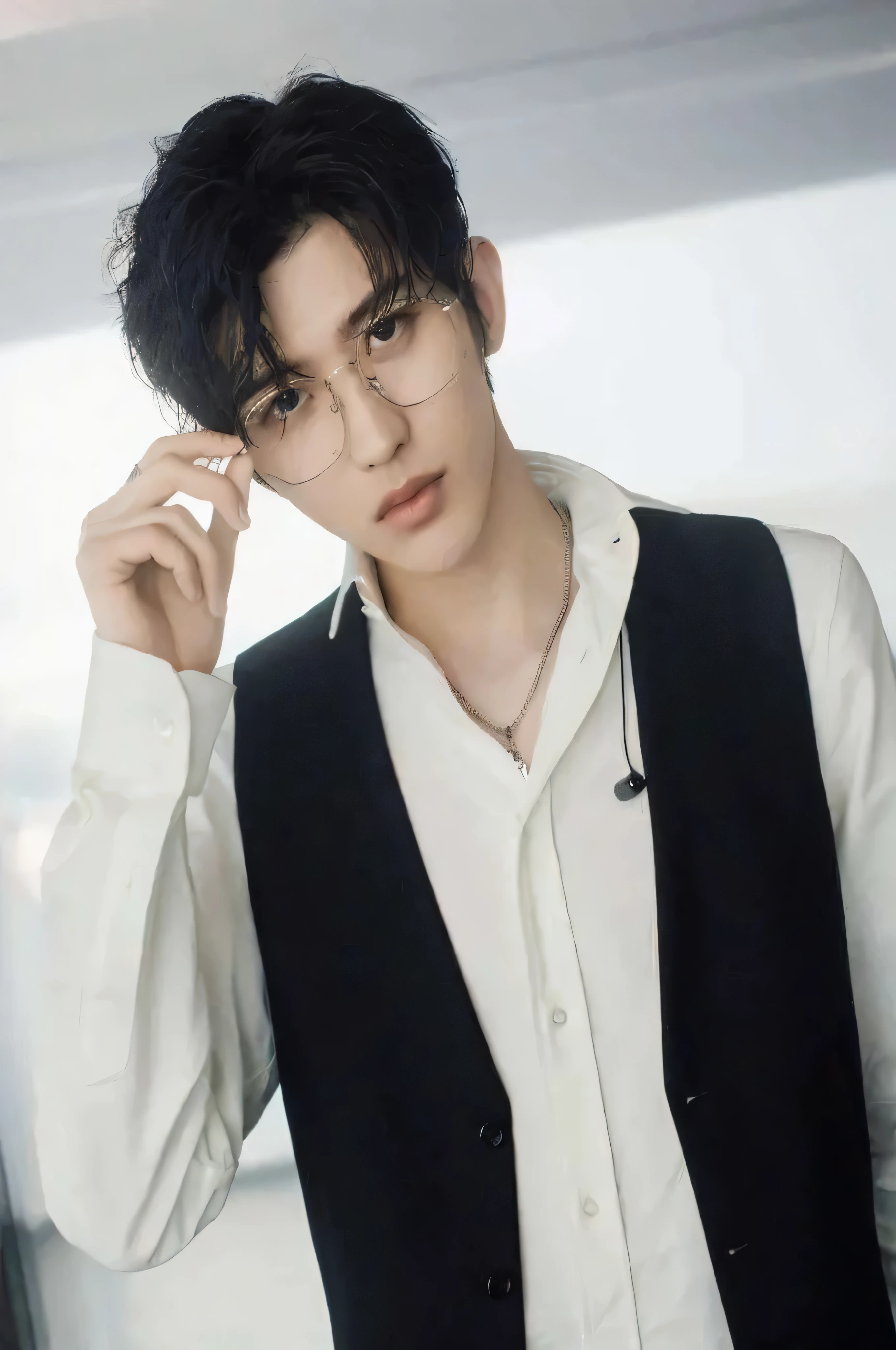 high high quality,Wearing a white shirt、black suit、Alphad male with glasses, Cai Xukun, Inspired by Zhang Han, yanjun cheng, heise jinyao, Male ulzzang, Inspired by Bian Shoumin, Shin Jinying, Li Zixin, shaxi, Extremely handsome, xision wu, jinyiwei, Handsome man, ruan jia beautiful!