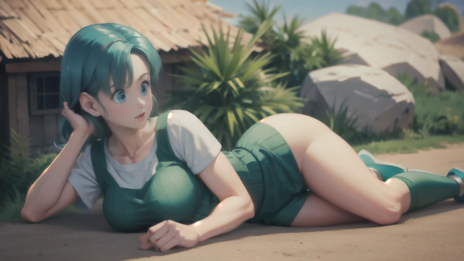 Bulma holding a super realistic and well-detailed rada with features from the anime Dragon Ball Z