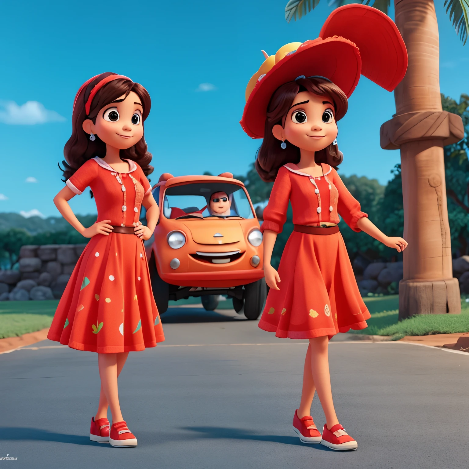 Estilo Pixar tipo chapeuzinho vermelho na floreta
