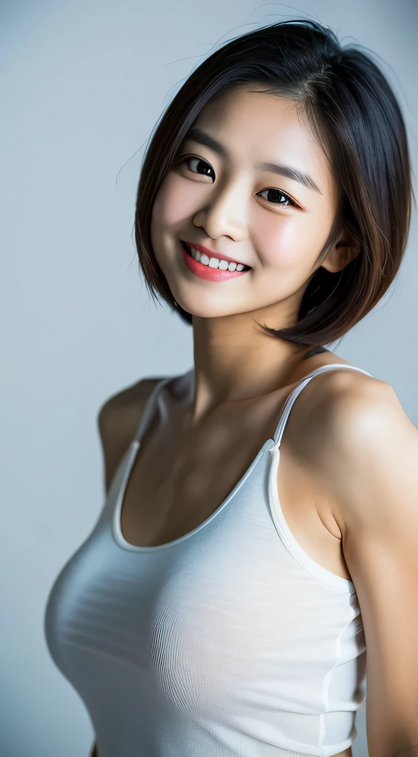 (Masseter muscle part:1.3)、(8K、Photoreal、RAW photo、highest quality: 1.4)、(1 girl)、beautiful face、(lifelike face)、(blonde、short hair:1.3)、beautiful hairstyle、realistic eyes、beautiful details、(real looking skin)、beautiful skin、(thin t-shirt)、absurd、attractive、超A high resolution、surreal、high detail、golden ratio、transparent areola、emphasize the chest、smile with open mouth