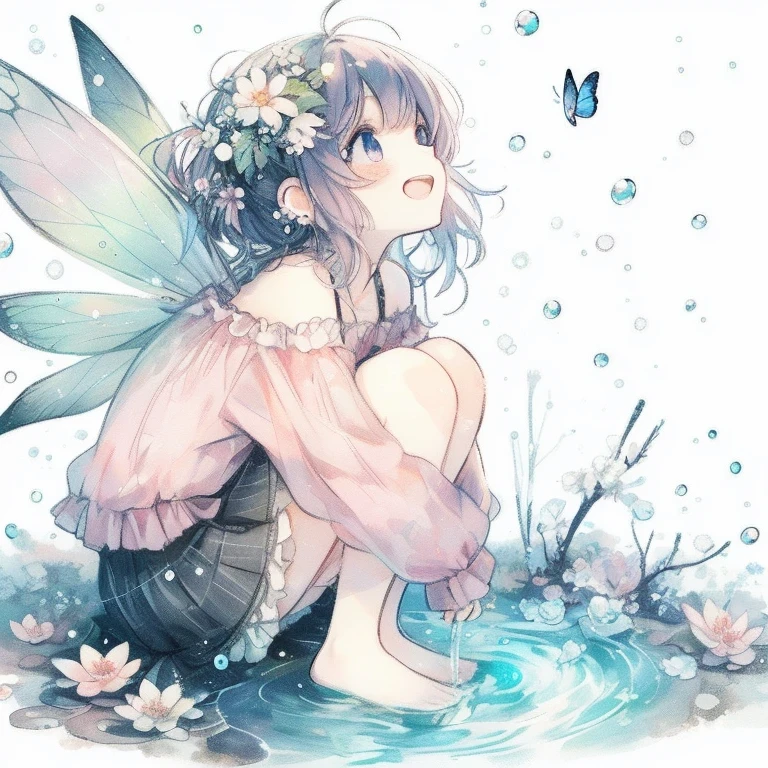 anime fairy sitting in water with butterfly and flowers, water fairy, beautiful anime artwork, by Yuumei, soft anime illustration, beautiful anime, beautiful anime art, cute detailed artwork, faerie, beautiful fantasy anime, anime girl walking on water, beautiful anime girl, cute anime girl, beautiful anime art style, beautiful fairy, beautiful anime style, by Shitao