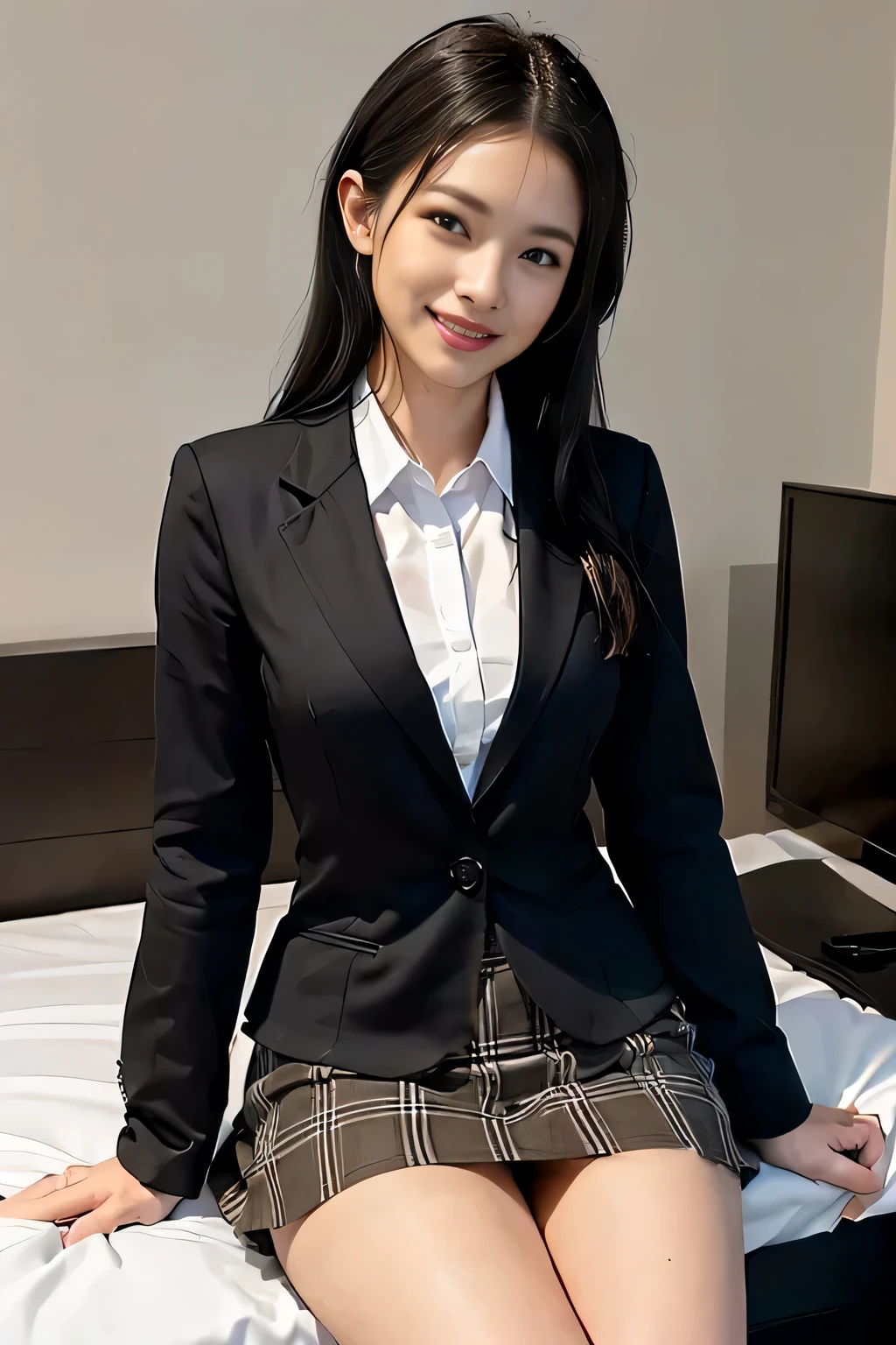 Light brown plaid miniskirt that highlights the thighs