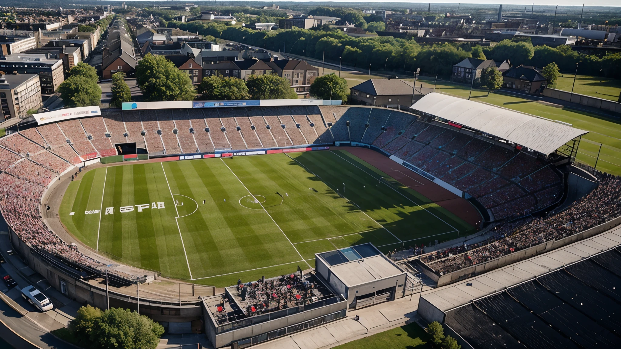 football stadium in londonderry, estilo futurista, ((melhor qualidade)), ((aerial view)), Derry City, medium size