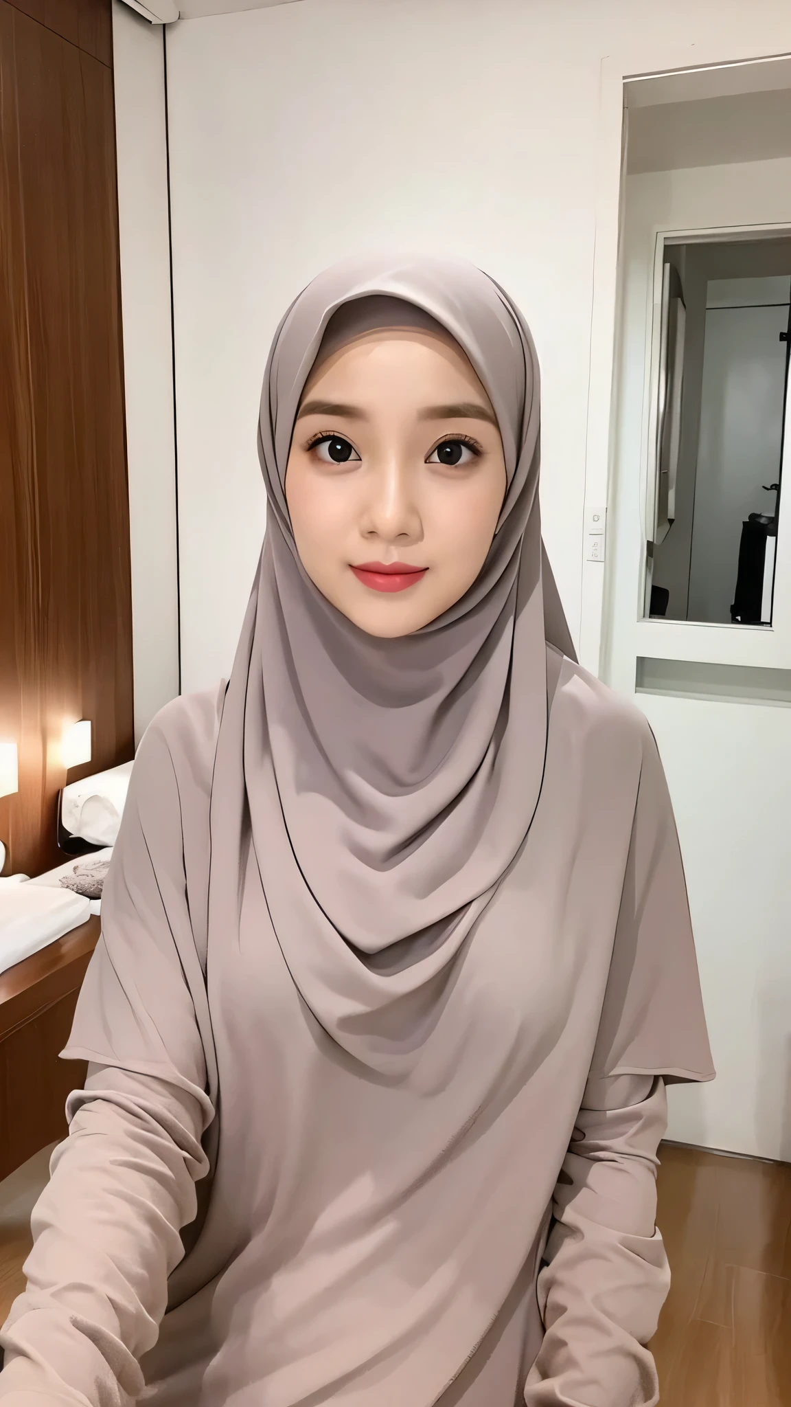 Beautuful Women、hijab, indonesian, a room、selfee、White Room、The face is cute、Vanrak Ayyans appears. beautiful、alone