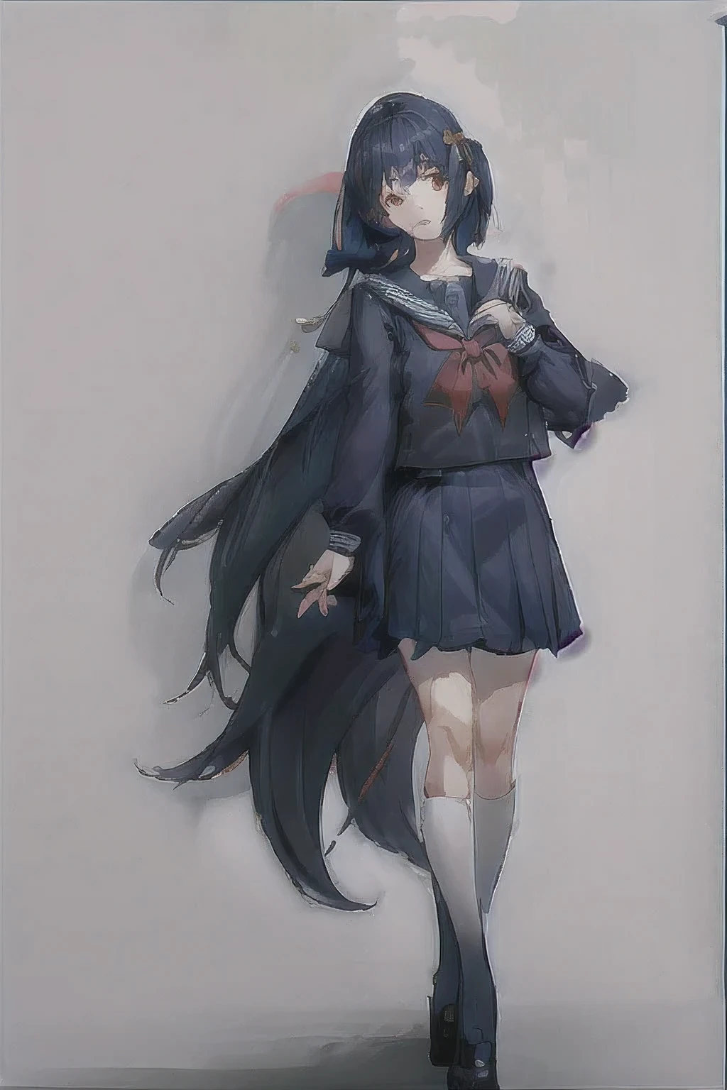 ,(Masterpiece:1.2, high quality), (pixiv:1.4), ((a pretty girl with long hime cut hair, and sailor uniform))