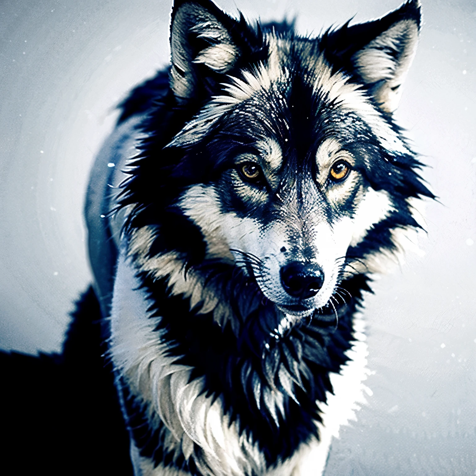 Wolf black and white line drawing creative use of dots and lines 