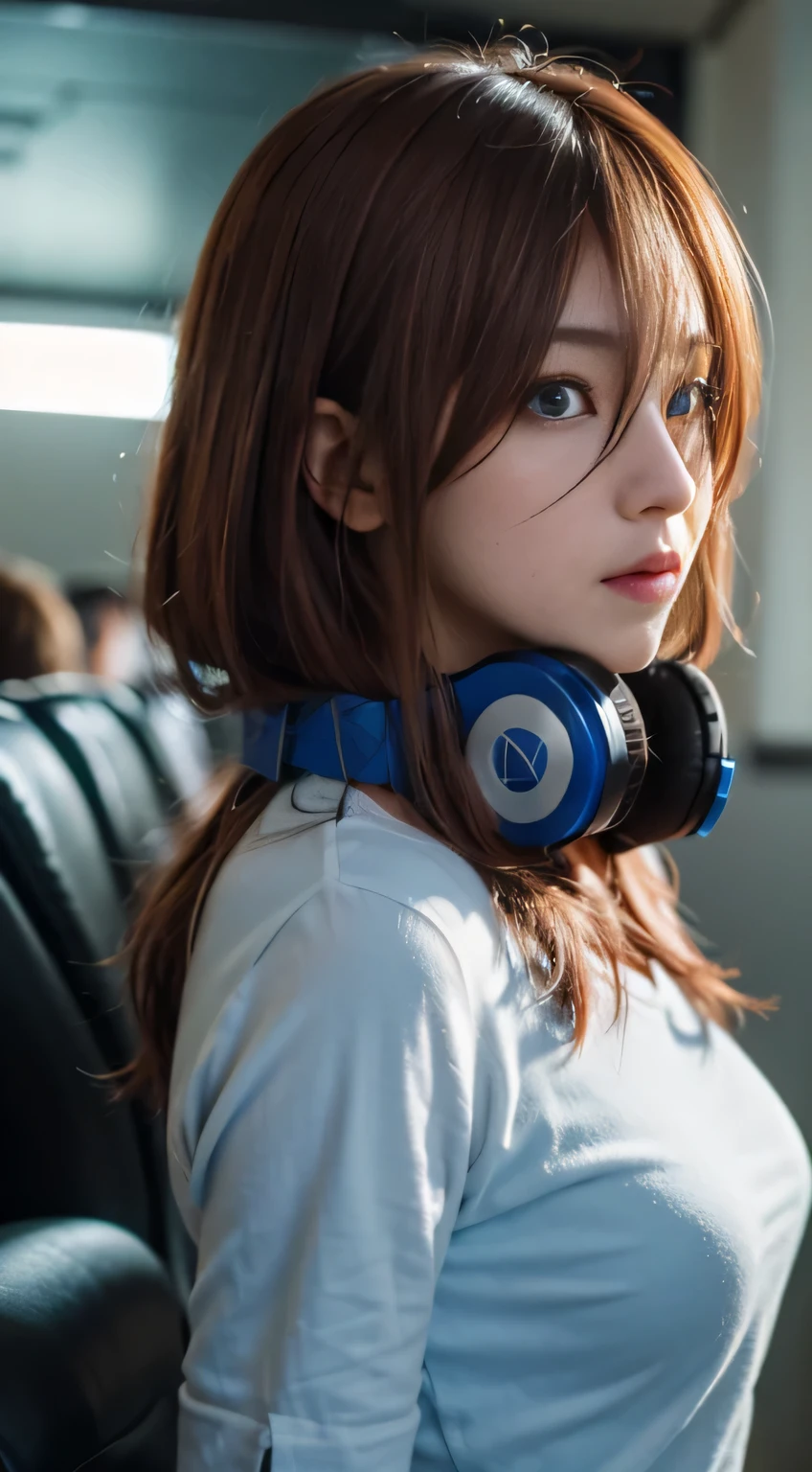 （（casual clothes、length、length bangs、redhead、e blue eyes、colored contact lenses、blue headphones around the neck））、（NSFW、8K、RAW photo、highest quality:1.4、High resolution:1.4、master piece:1.4）、（surreal:1.4）、1 girl、hentel realism、super detailed、Photoreal:1.4、incredibly ridiculous、Ulsan-6500-V1.1:0.33、Close-up、floating hair、soft light、movie theater lighting、film grain、full body esbian、Depth of the bounds written、blurry back、Bokeh:1.4、focus of the eye、Angle of view、85mm lens、f/1.4、professional lighting、Lens flare、luminescent particles:0.6、professional writing、porate:0.6、photon mapping、radio city、Physically based rendering、Transparency、One woman、good style、fair-skinned:1.1、adorable:1.5