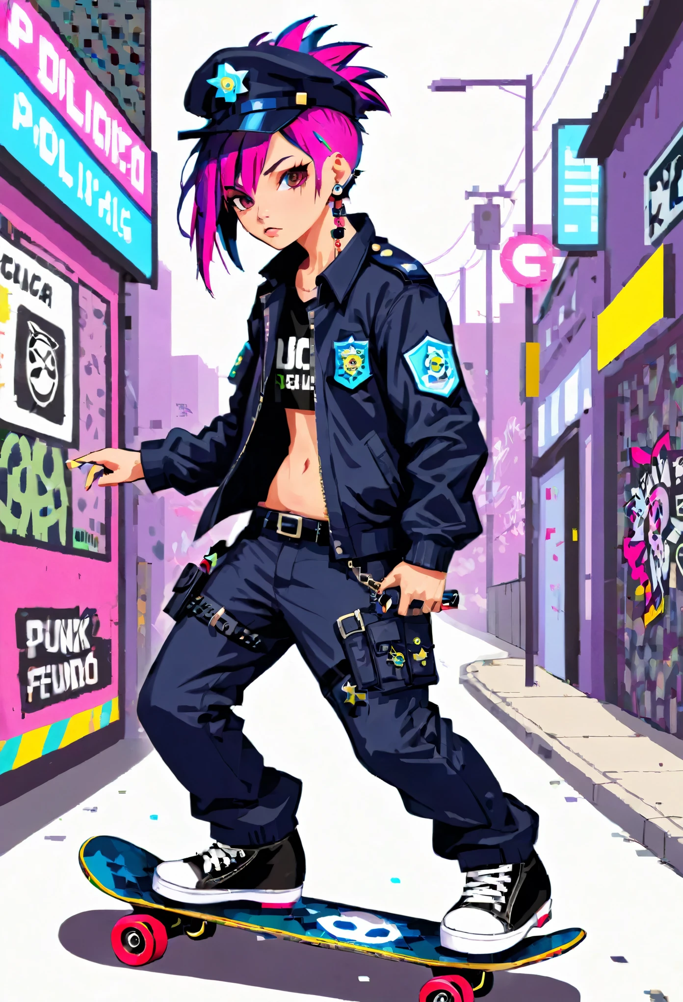 (score_9, score_8_up, score_7_up), masterpiece, , best quality, high quality, highres, cinematic shot, (cyberpunk ctiy, panorama,), Panty & Stocking style, Thick lineart, sharp edges
BREAK
portrait, 1women, dark-skinned female, solo, blue hair, holding cigarette,
BREAK
(cyborg, cybernetic neck, bionic torso, bionic skin:1), jacket, shirt, pants,
<lora:add-detail-xl:0.8> <lora:Perfect Hands:0.8> <lora:Panty__Stocking_Style:1>