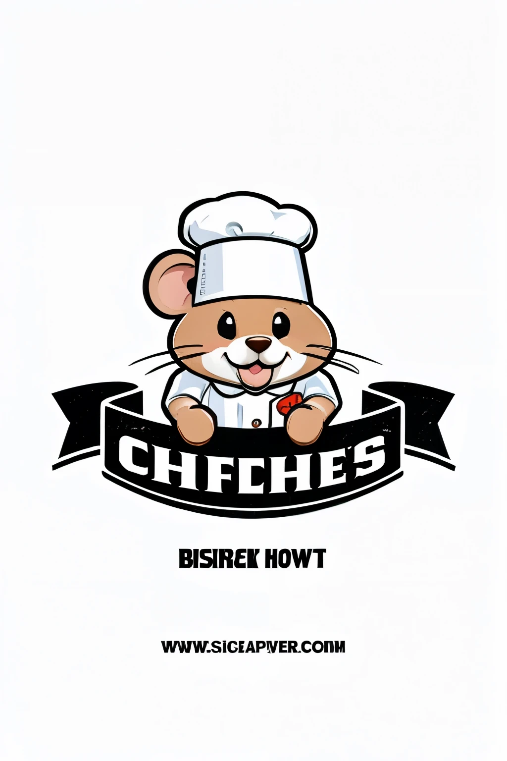 A logo, illustration style, on a white background with a mouse in the center wearing a chef's hat, for a restaurant