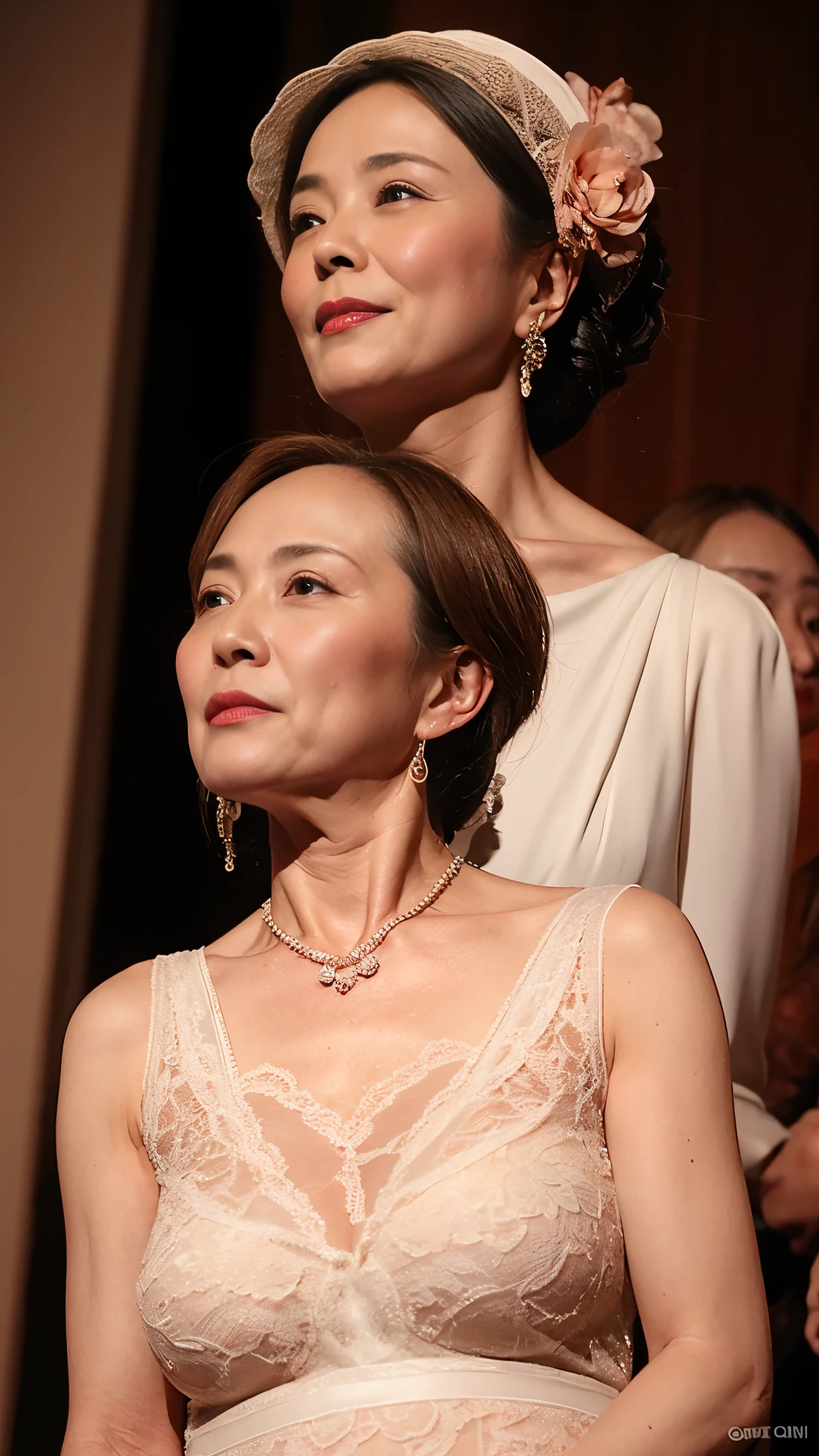 remove background, in the spotlight, gravure, facing the front, ((old)), flashy makeup, red lips, from the chest up, masterpiece, highest quality, Super detailed, realistic, super dense skin, perfect anatomy, (1 Japanese mature woman), (alone), 120 years old, big breasts, neighbor aunt, Glamour, sexy, pure white skin, looking at the viewer,