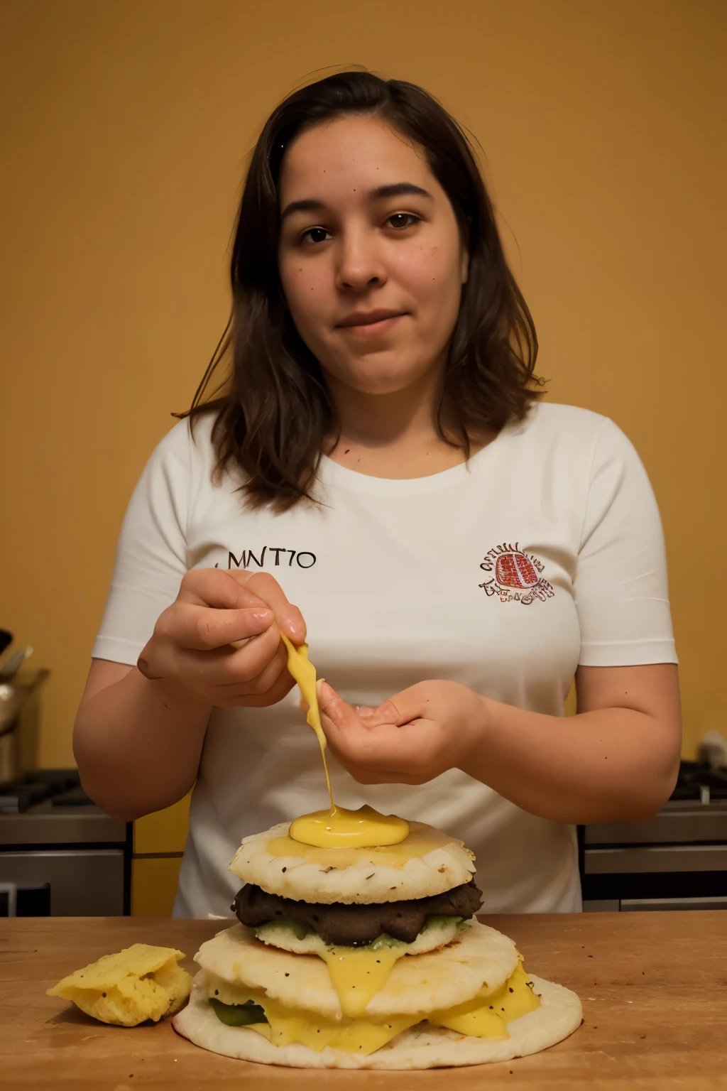 Imagen para fluyer de arepa de choclo amarilla con queso jugoso en un fondo neutro