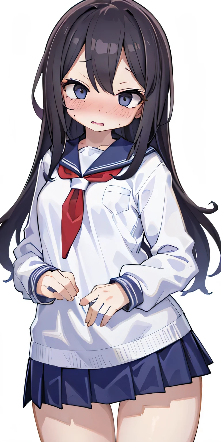 1 girl, diaphragm, ((clear),)background through、white background、embarrassed, Are standing, cowboy shot, ((School_uniform))
