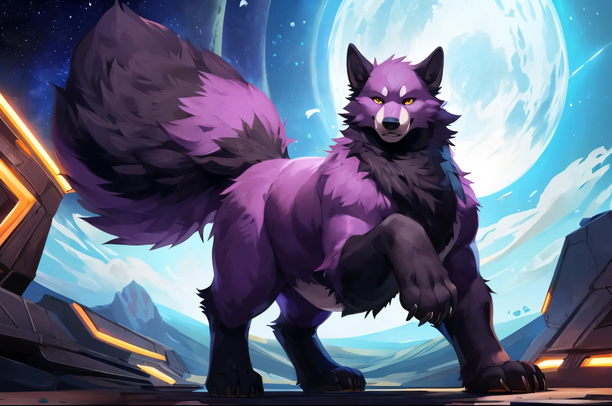 4k ultra quality, 4k full body view,(ultra high detailed body), wolf, detailed body,by mystikfox61, by glitter trap boy,feral paws, by bebebebebe,by morethreedee, by seibear,(thick thigh),(chubby thigh),thicc thigh,thick legs,chubby legs,thicc legs,massive butt,enomorous thigh,massive thigh,massive legs,strong legs,thick lower legs,wide legs,(detailed thigh),(wide thigh),fluffy belly,furry belly,sharp nails,((sfw)),(ultra detailed face),detailed eyes,big tail,fluffy tail,(detailed tail),enomorous tail,bigger tail,huge tail,volumetric light,bigger taur body,big lower belly,big paws,(thick paws),fluffy paws,furry paws,enomorous paws,animal focus, beast,standing,(bigger lower body),strong lower body,macro,giga,master works, super fine, 4k resolution, high quality, movie lighting, high picture detail,dark fantasy,beast creature,illusory engine, Masterpiece,shiny fur,ultra big belly,enomorous belly,muscle legs,long legs,front view,in the space,clouds