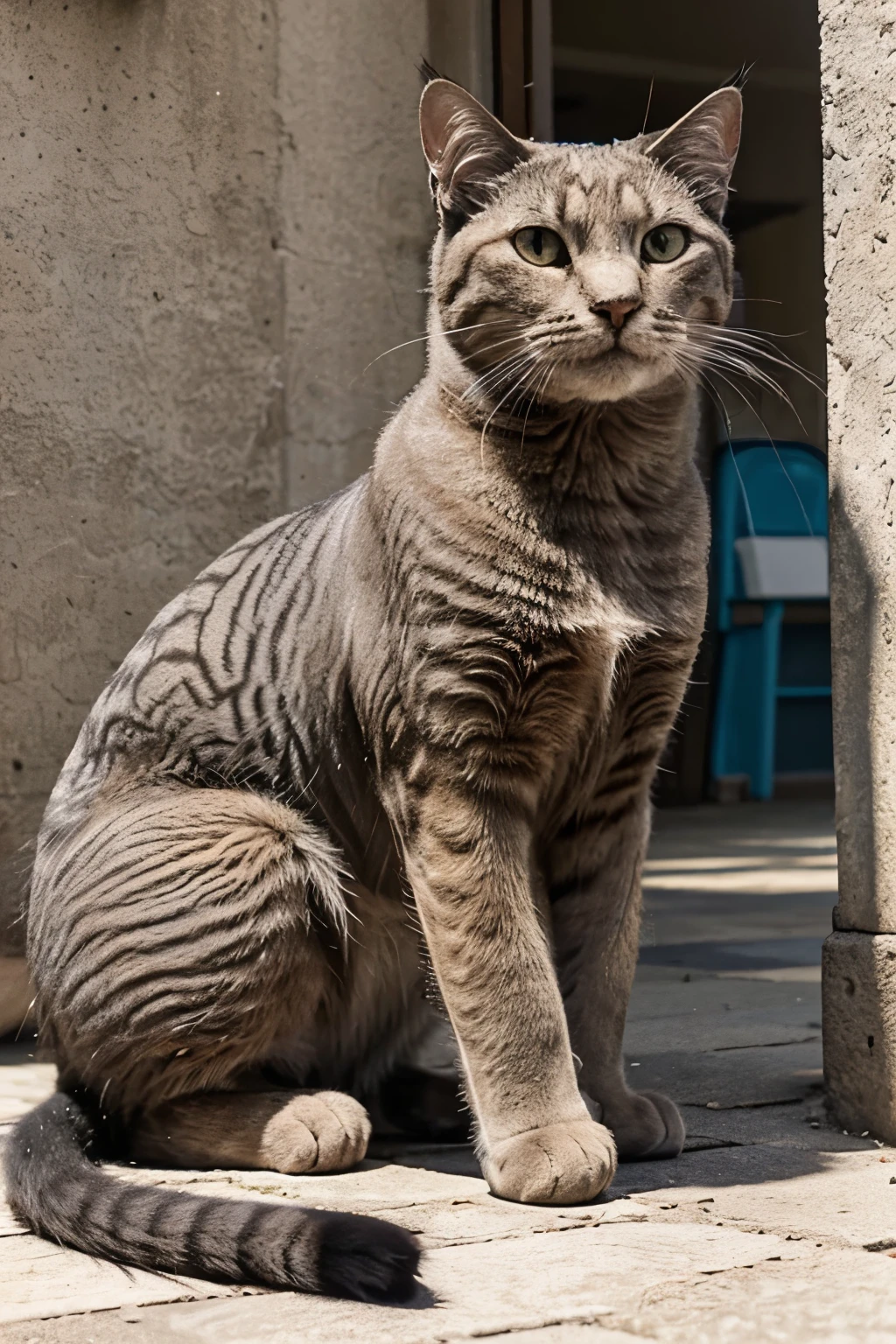 gato rayado gris mirando fijamente en la carcel el gato es gordo