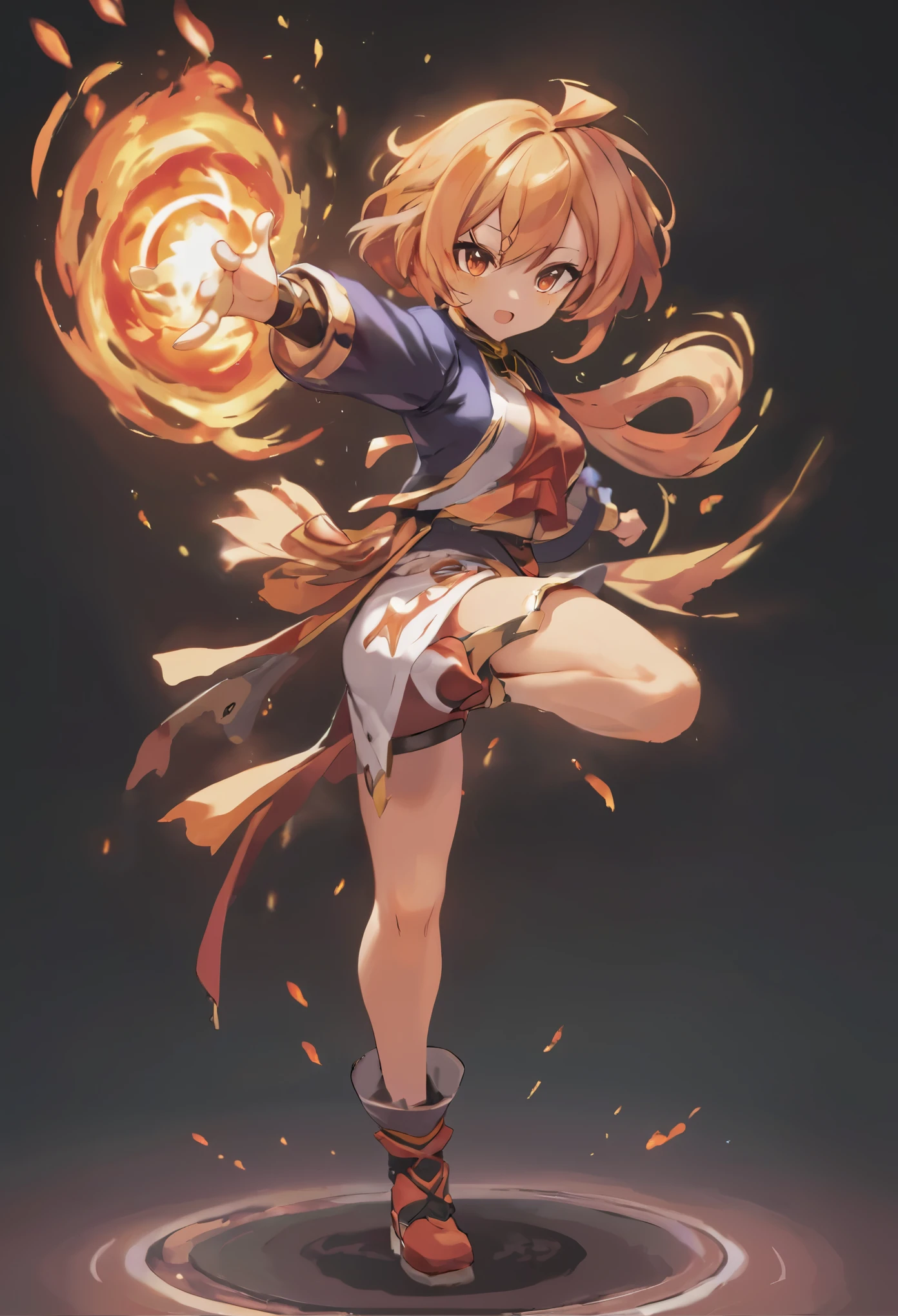 anime girl with a fireball in her hand, ayaka genshin impact, ayaka game genshin impact, fire mage, female protagonist 👀 :8, she has fire powers, fire!! full body, wielding a fireball, fire spell, flame spell, female protagonist, wielding fire, keqing from genshin impact, casting fire spell, inspired by Li Shida