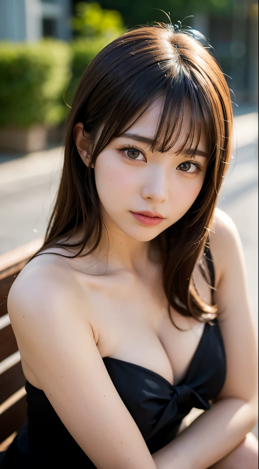 (table top, highest quality:1.2), 8K, , 85mm, official art, Raw photo, absurd, naked, cute face, close, Upper body, violaces, gardenia, beautiful girl, gwen stacy, Cinch West, thighs thighs thighs, sit on a bench seat, looking at the viewer, no makeup, (smile:0.4), film grain, chromatic aberration, sharp focus, face light, clear lighting, teen, detailed face, background bokeh, into the spiderverse, Youghal, Both breasts, cum on facial,(dark red tie:1.1)