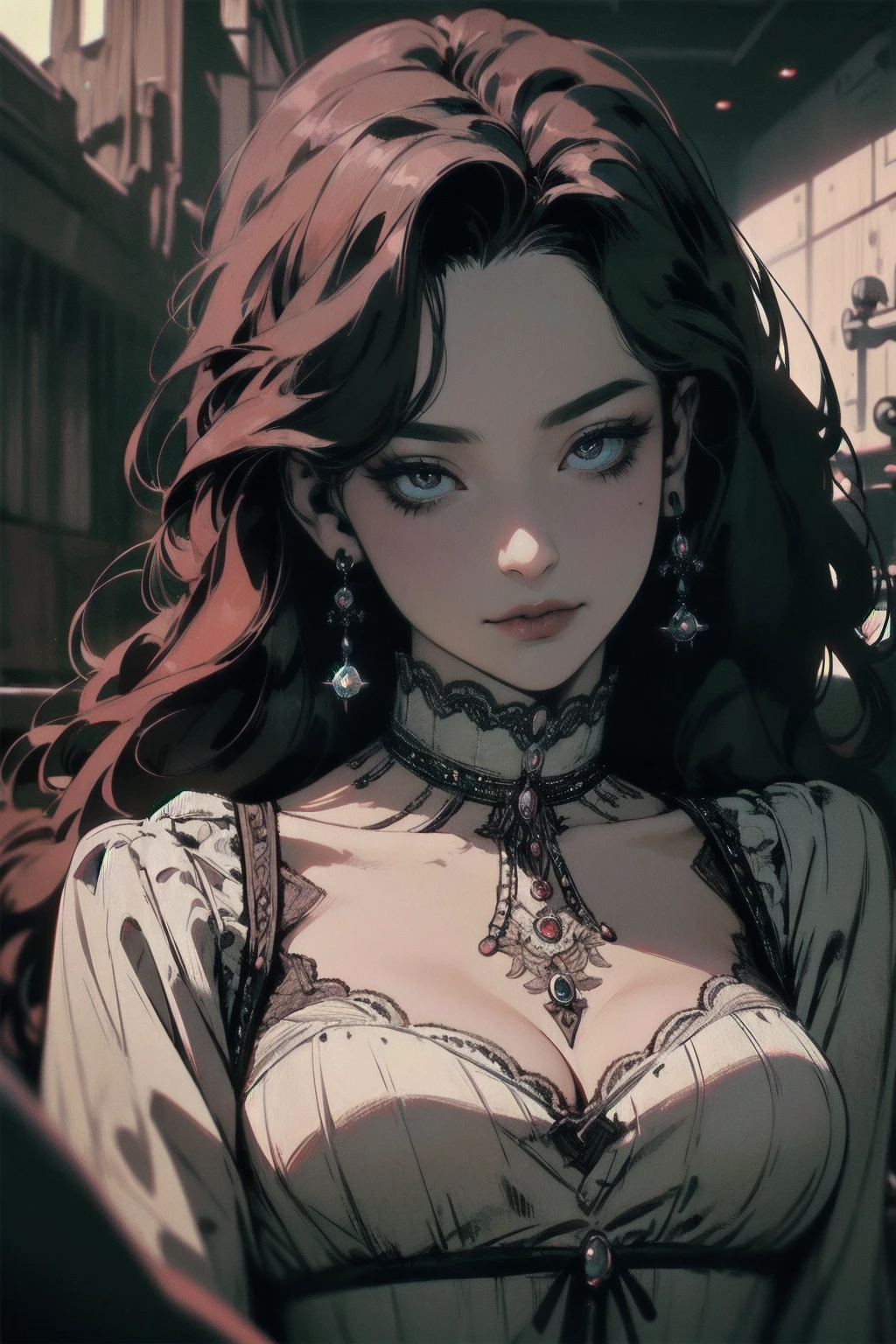 { - anatomy error}(Masterpiece - Ultra-detailed, very high resolution) Prepare to be enchanted by a true masterpiece that combines ultra-detailed art with high-resolution rendering. This work depicts a mesmerizing woman with very long red hair (1.3) and captivating gray eyes (1.2), emanating an aura of elegance and mystery in Victorian settings. The intricate details and realistic textures invite you to explore every aspect of this enchanting composition. Woman wearing beautiful classic Victorian costume from the year 1878. Red lips. Happy face. Smiling. white dress (white) dress. Walking, writing, lying down, standing, on your back, dynamic poses. Get ready to dive into a world where beauty and craftsmanship merge perfectly.