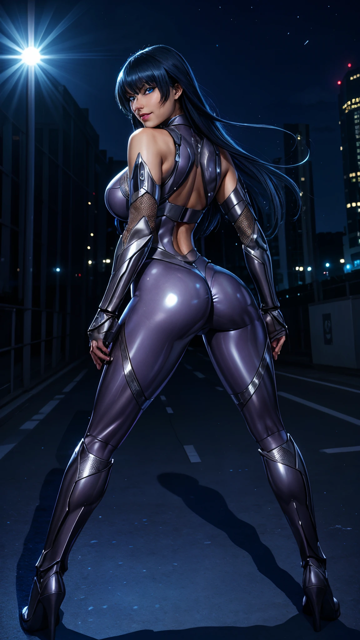 top-quality、​masterpiece、超A high resolution、(Photorealsitic:1.4)、1 girl、long blue hair、Straight hair, shiny and clean hair、White shiny skin、Sexy Cyberpunk Girl、((super realistic details))、Shadow、octan render、ultrasharp、hyperdetailed face、Fiberglass、Luminous tube、highly intricate detail、Realistic light、CGSoation Trends、(blue eyes)、(Facing the camera)、neon detailechanical limbechanical vertebrae attached to the back、mechanical cervical attaching to neck、Wires and cables connecting to the head、((valkyrie))、((Beam Cannon))、Combat stance、((seductive pose:0.8))、(light_Smile:1.0)、full body、