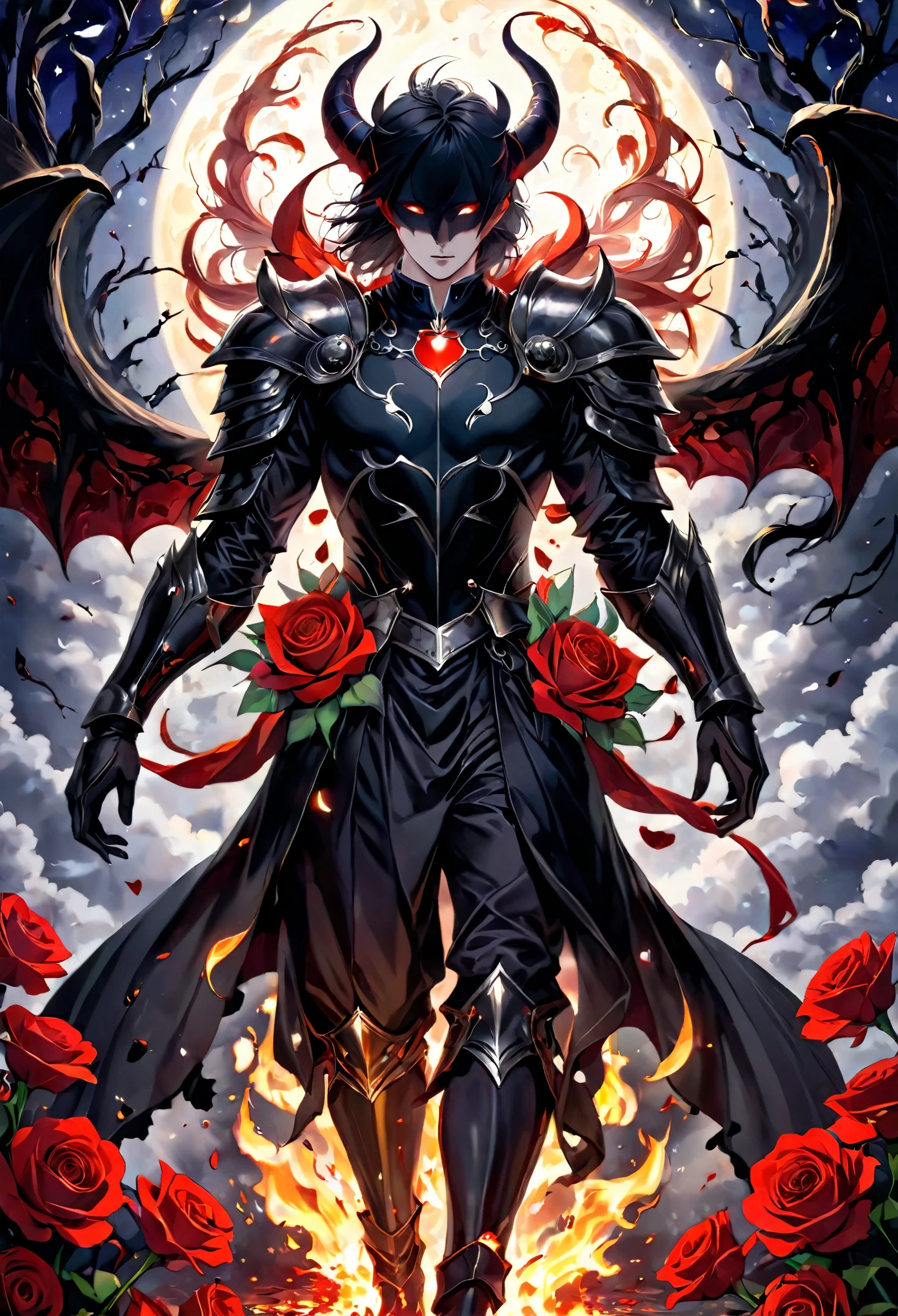 final showdown super illustration extremely detail, story of the brave, nightmare with dream can't wake up from, get everything, dark sky, false glory, supernatural existence, even if all hope is lost, seek more power, stepping on countless corpses and shouldering the burden of guilt, darkness of night fall, demon inside, all range, born in the abyss, vengeance, blood burning, moonlight signpost with run through, wipe away the pain and sadness, until we tear apart the darkness and bring light, stir up blood, to weave hope, determined eyes, stunning elaborate sword, following the scars, hero who carries the dreams of the world on his shoulders of intricate detail, flowers of memories are in full bloom, in light and shadow, beautiful detail shield, oil painting, 