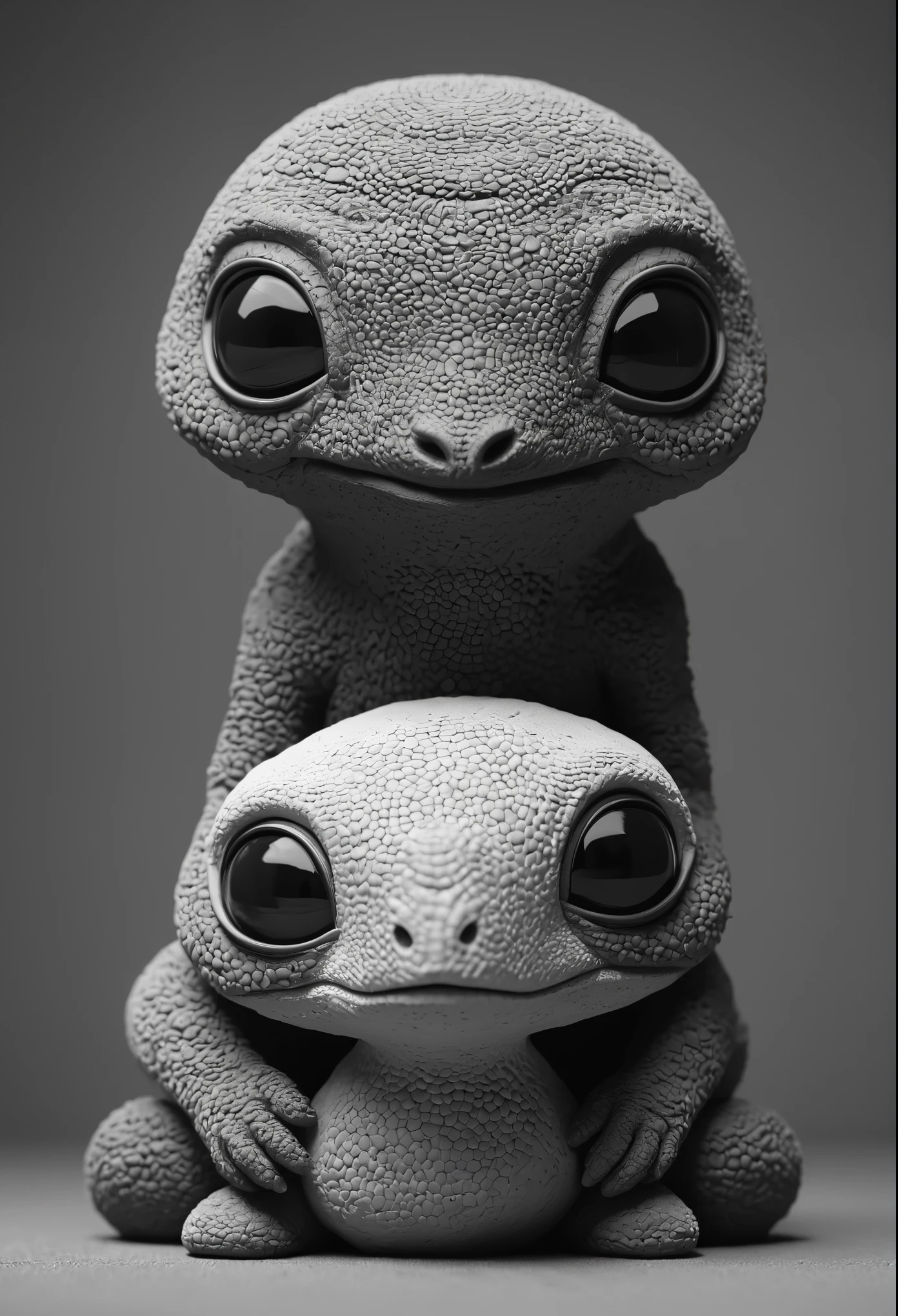black and white photo of a small stuffed animal, Mother portrait, Anton Semenov, Clay character, inspired by E. T. A. Hoffmann, Grey Anthropomorphic, as a Clay character, Junji, that's 4 thousand, Stop-motion character animation, clay render, six of little nightmares, Humanoid monster turtle, Mother