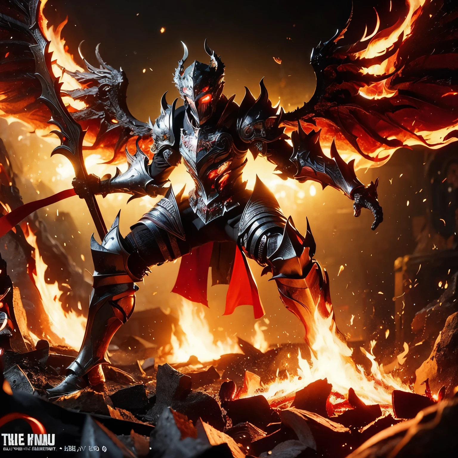 (((Realistic, masterpiece, best quality, crisp detail, high definition, high detail, very rich detail, sharp focus, sharp detail, colorful, rich color, perfect studio lightning))), ((20 years old, goddess of fire, kasumi arimura, flying, floating)),(((in the middle of war, epic war scene))), wearing (((beautiful decorated golden heavy armor, phoenix armor, phoenix tails, decorated full body armor, fully armored beautiful kimono, wide golden phoenix wings))), (flying, floating, attack stance, burning hands, holding fantasy weapon, blood scattered face, blood tears, blood bath, blood shed), (((fire everywhere, blood everywhere, death everywhere, japan bakumatsu period, dead bodies,carcass,burned japanese castle,hellish,chaos, hell fire, inferno, molten lava)) traditional village background), shot from below
