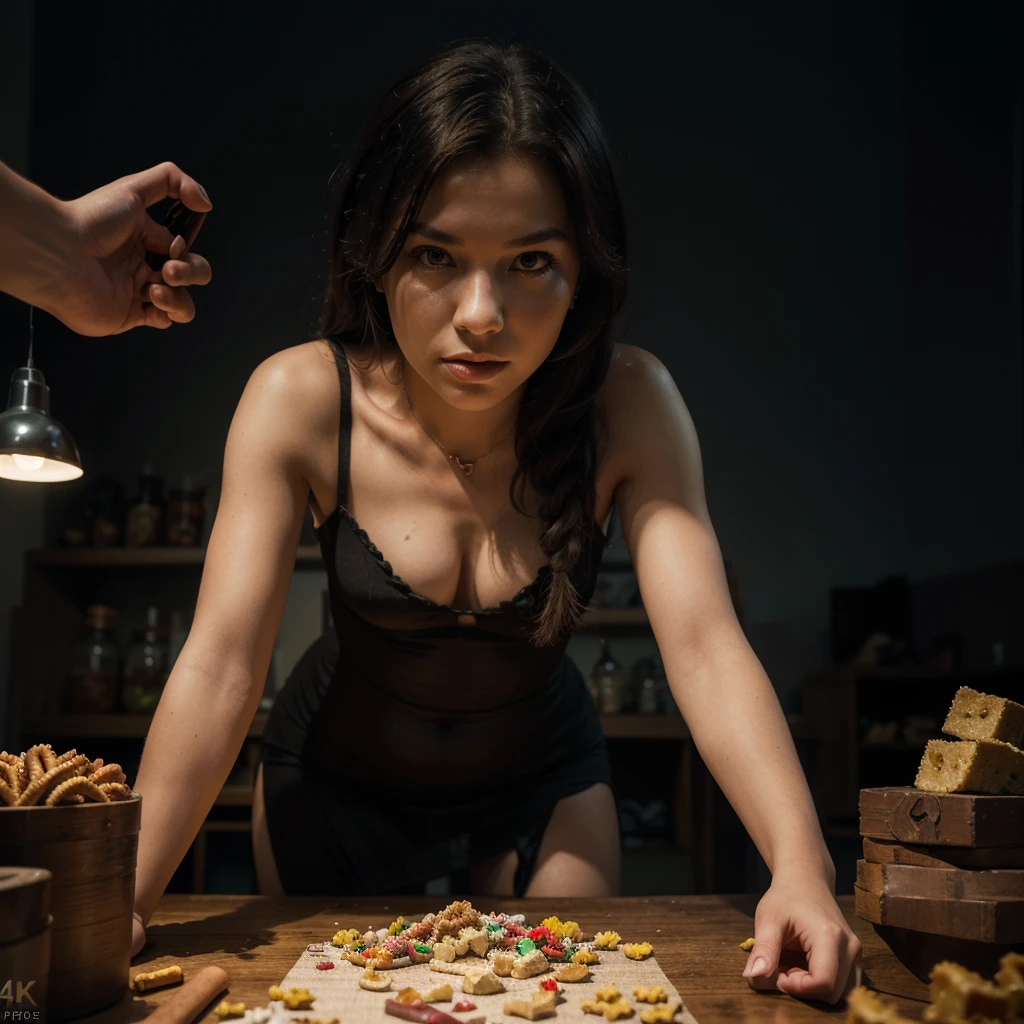 female Gummy adventurers,rock candy dungeon,dreaded skeletal mage made of pretzels,high fantasy,food dreaming,(best quality,4k,8k,highres,masterpiece:1.2),ultra-detailed,(realistic,photorealistic,photo-realistic:1.37),vivid colors,portraits,HDR,sharp focus,physically-based rendering,extreme detail description,professional,studio lighting,colorful,surreal lighting,dynamic composition,unexpected twist,magic essence