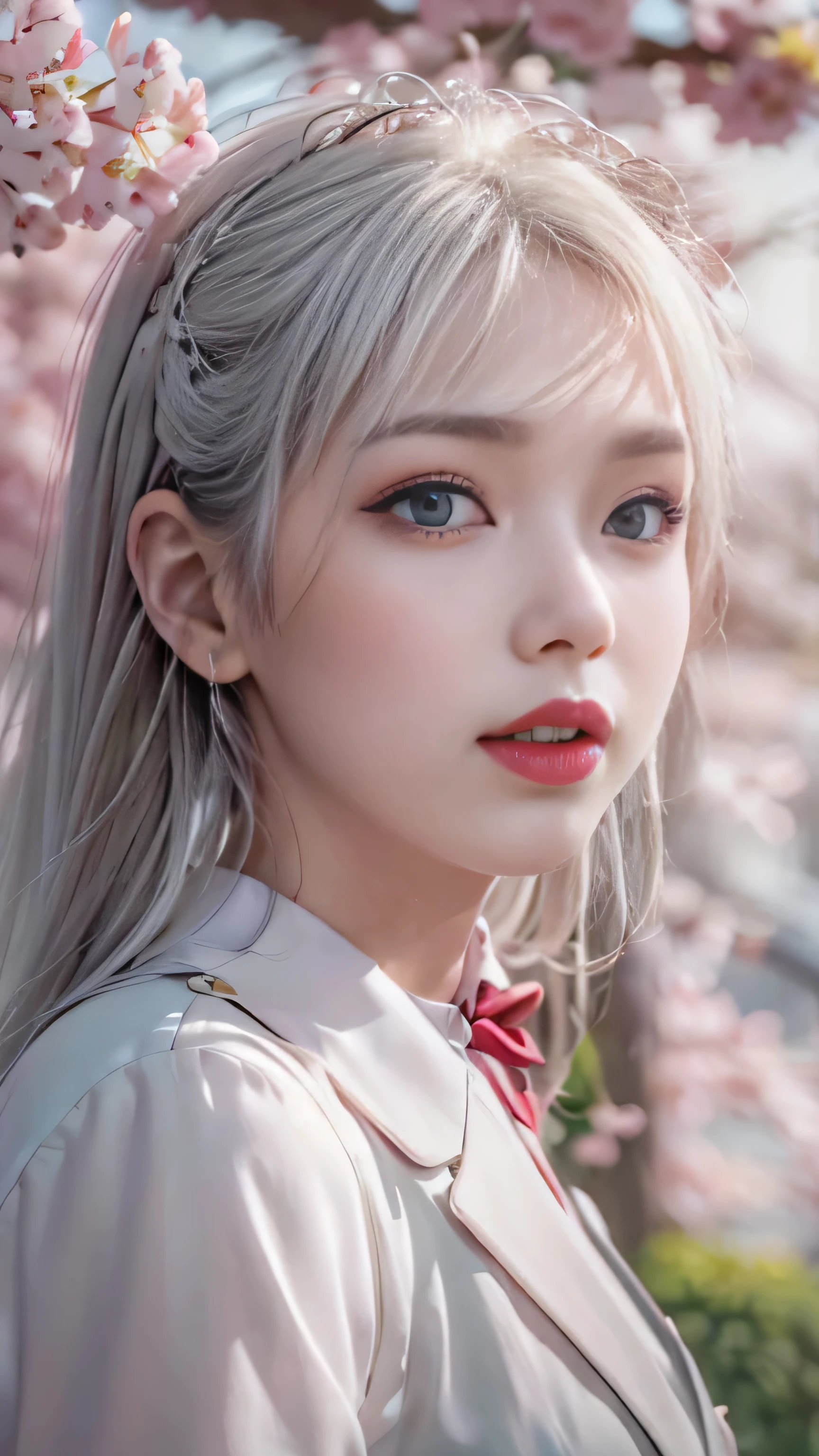 Photorealistic, high resolution, 1 Women, Solo, Beautiful eyes, view the viewer, Close lips, Detailed face,,long whitr hair, Big breasts Thin waist,long leges,Raised sexy,The kinky is exposed,Big high school girl(Wearing:a sailor suit,nakeness)fully body photo,frontage