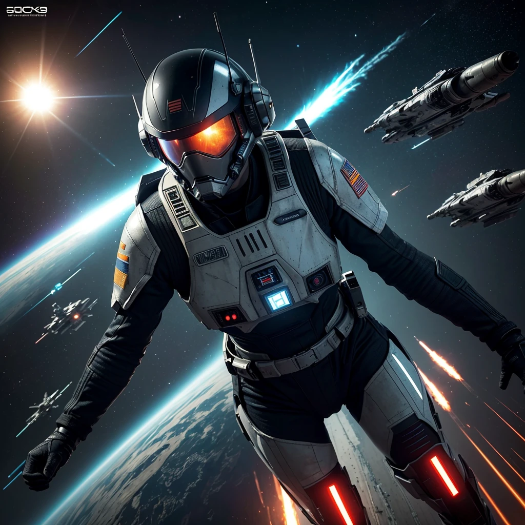 (best quality,4k,8k,highres,masterpiece:1.2),ultra-detailed,(realistic,photorealistic,photo-realistic:1.37),space fighter pilot,cockpit,HUD,Vector Art,rebel Gundam,battle,squad,space war,pilot uniform,helmet,squadron insignia,advanced technology,starry background,intense action,dark colors,shadows,futuristic,sci-fi,explosions,thrusters,guns,missiles,radar screen,target lock,cockpit controls,reflections,high contrast,glowing lights,metallic surfaces,sharp edges,energy shield,fast-paced,adrenaline rush,starship,spacecraft