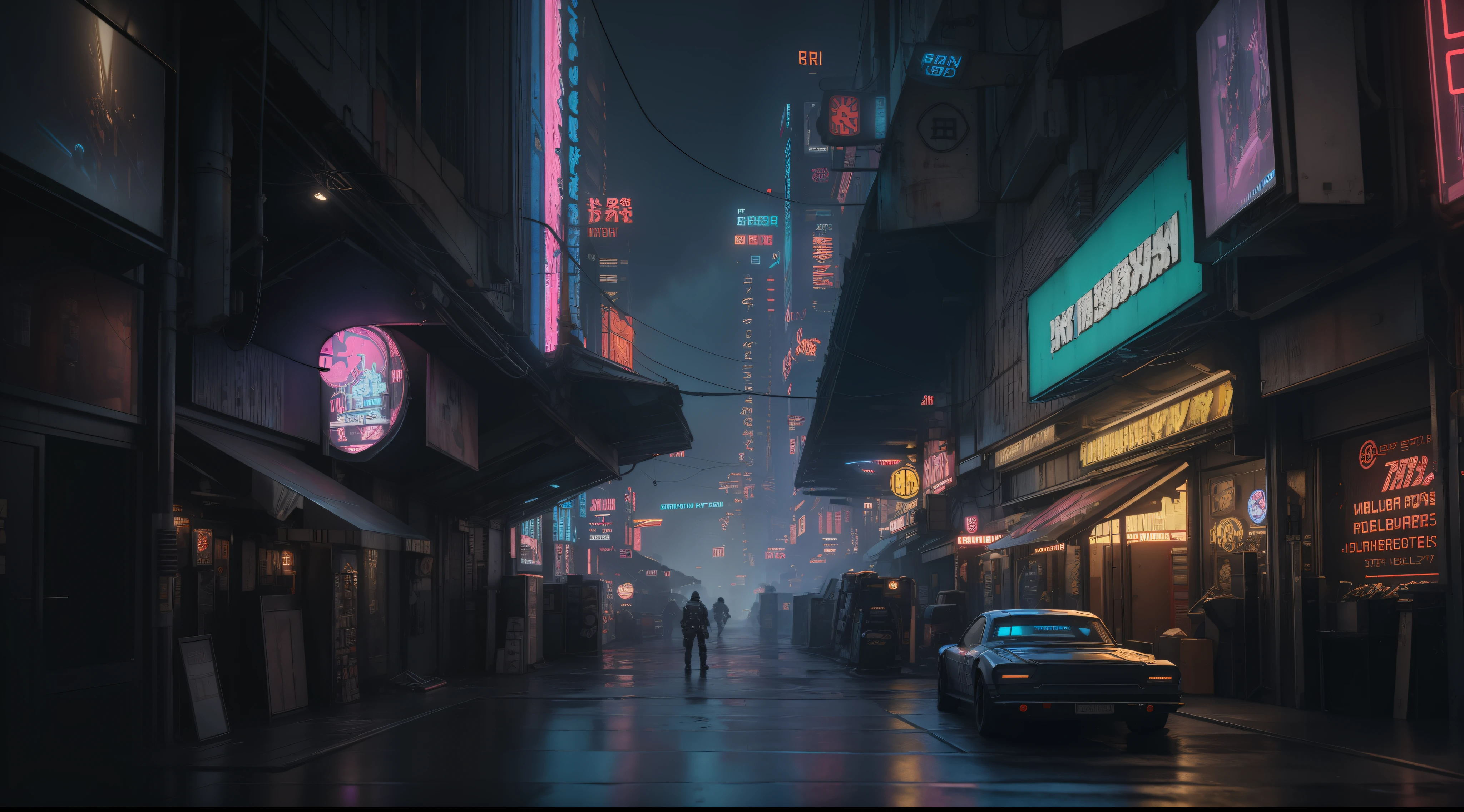 ((Best Quality)), ((Masterpiece)), (Highly Detailed: 1.3), 3D, Detailed Street Scene of a Neon-Lit Mega City (cyberpunk:1.4), Imposing Buildings, Detailed Shops, Futuristic Technology, HDR (High Dynamic Range), Ray Tracing, NVIDIA RTX, Super-Resolution, Unreal 5, Subsurface Scattering, PBR Texturing, Post-Processing, Anisotropic Filtering, Depth of Field, Maximum Clarity and Sharpness, Multilayer Textures, Albedo and Specular Maps,  Surface Shading, Accurate Simulation of Light-Material Interaction, Perfect Proportions, Octane Render, Two-Tone Lighting, Low ISO, White Balance, Rule of Thirds, 8K RAW