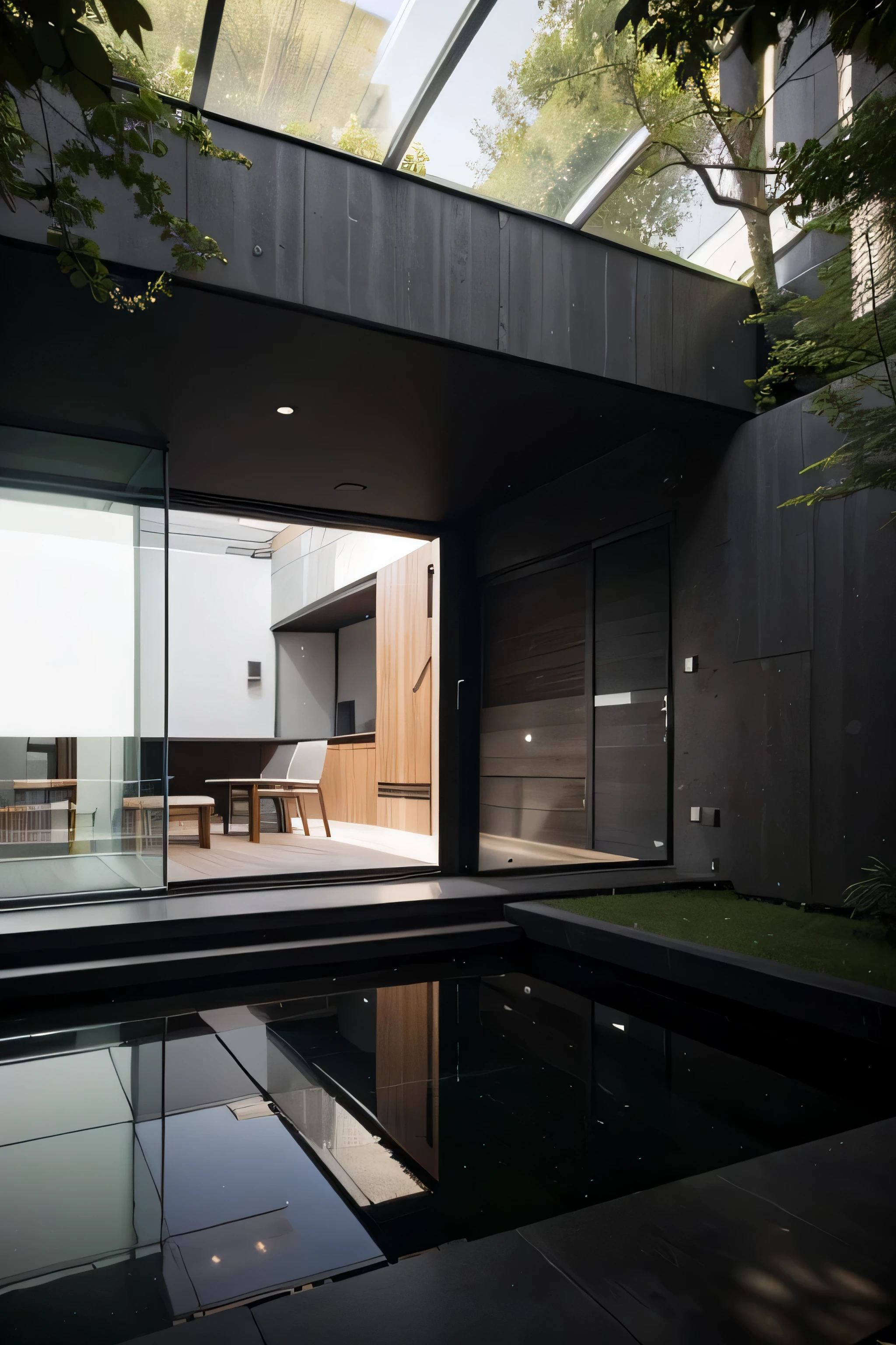 shows an architectural space that prevents sunlight from escaping from the environment