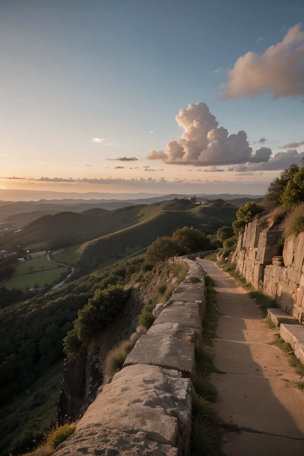 souvenir photo de voyage, with breathtaking landscape, sunset