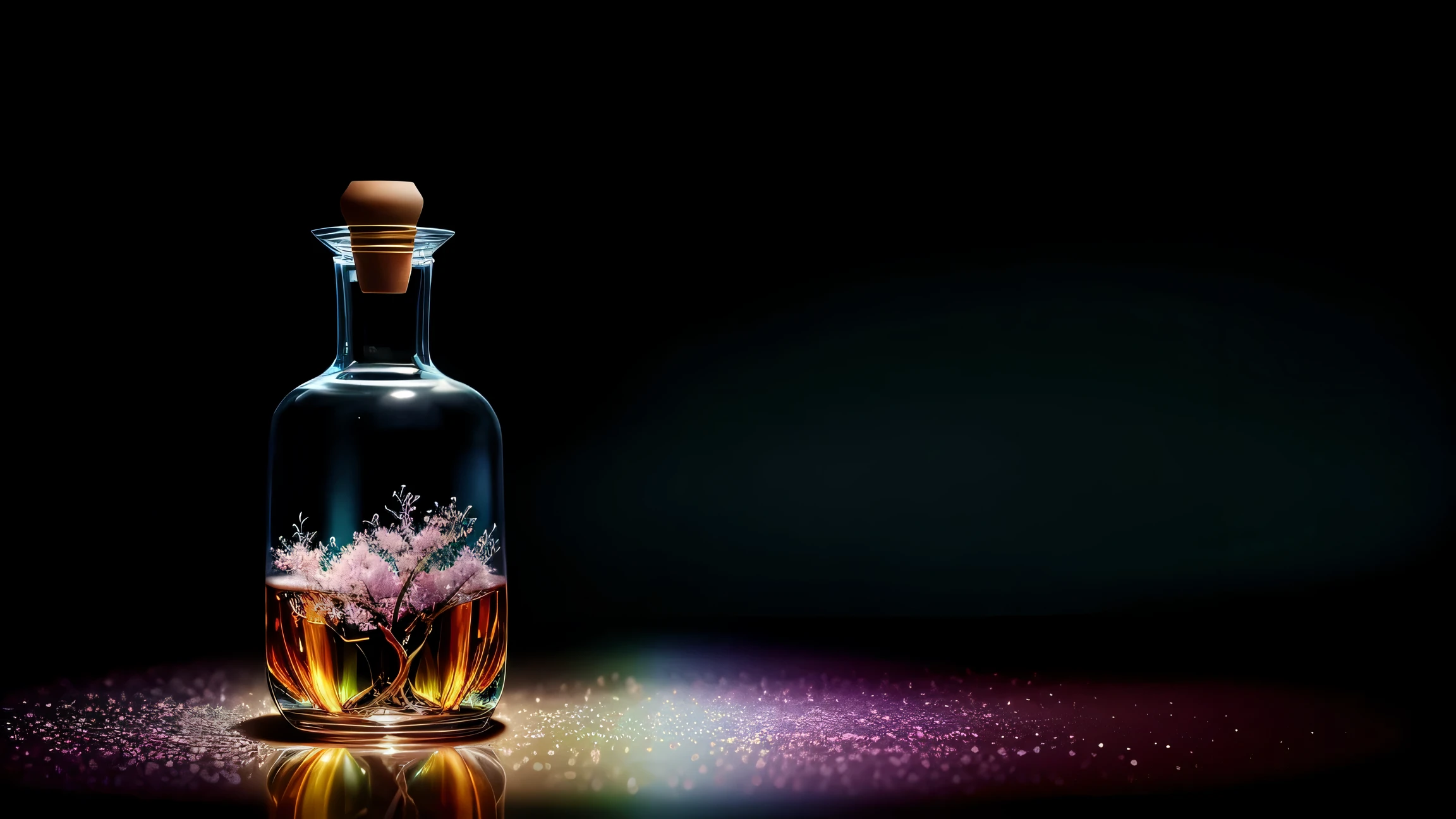 cherry tree in a bottle, fluffy, realistic, airglow refraction, by lee jeffries nikon d850 film stock photos 4 kodak portra 400 camera f1.6 lens rich colors hyper realistic lifelike texture dramatic lighting unreal engine trending on artstation cinestill 800, style glasses