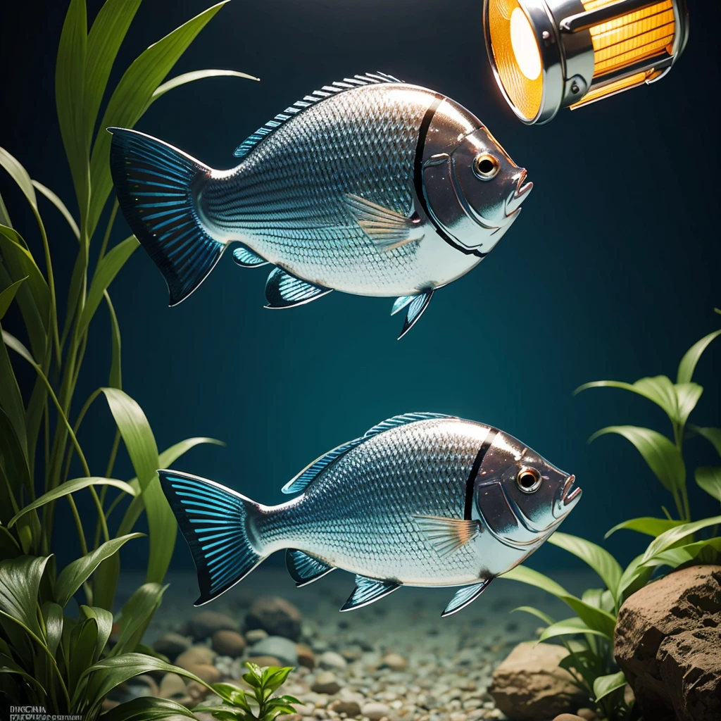 A chrome Lantern Fish rendered in vector graphics