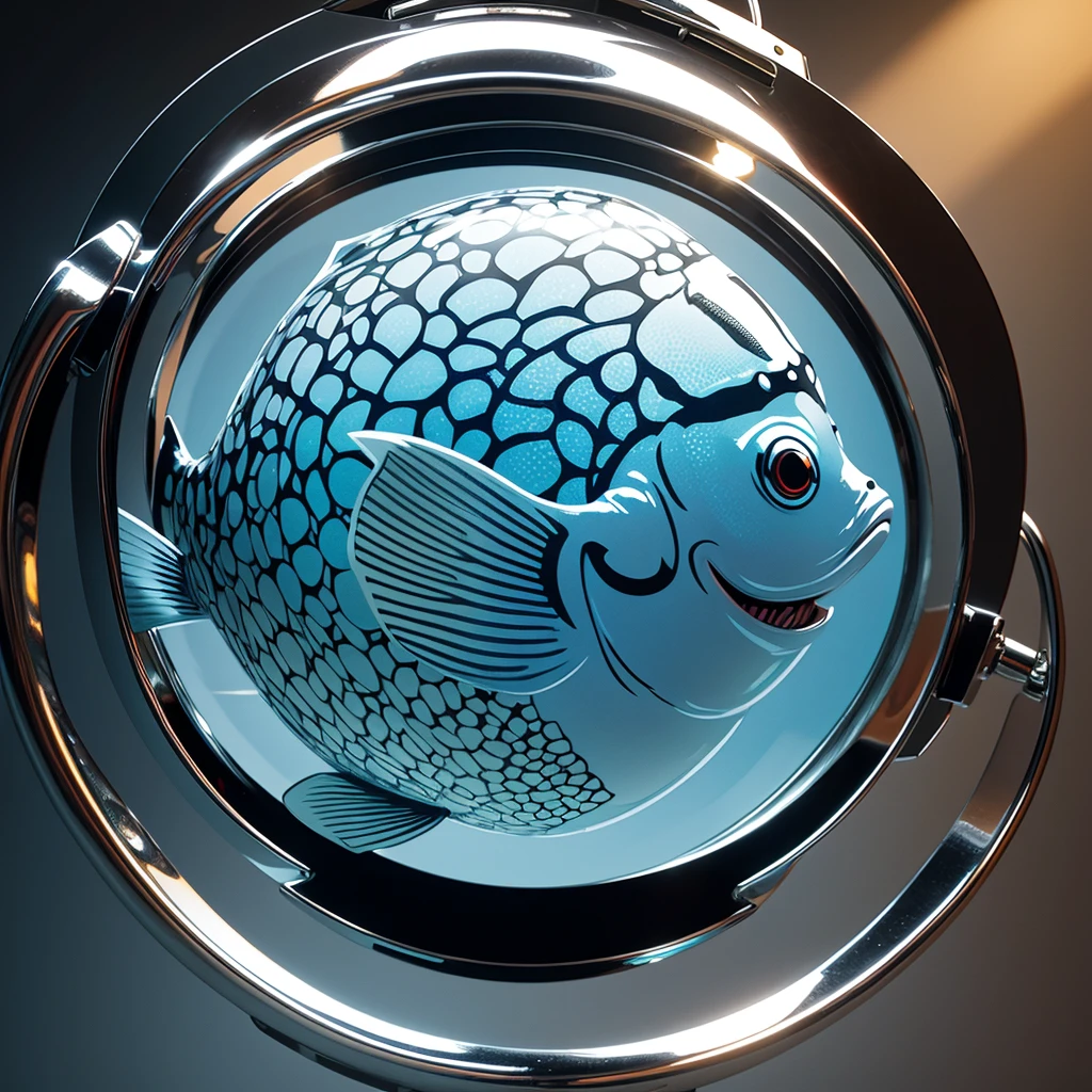 A chrome Lantern Fish rendered in vector graphics